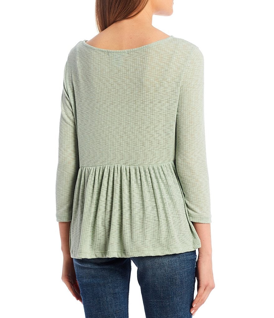 Good Luck Gem 3/4 Sleeve Ribbed Peplum Top