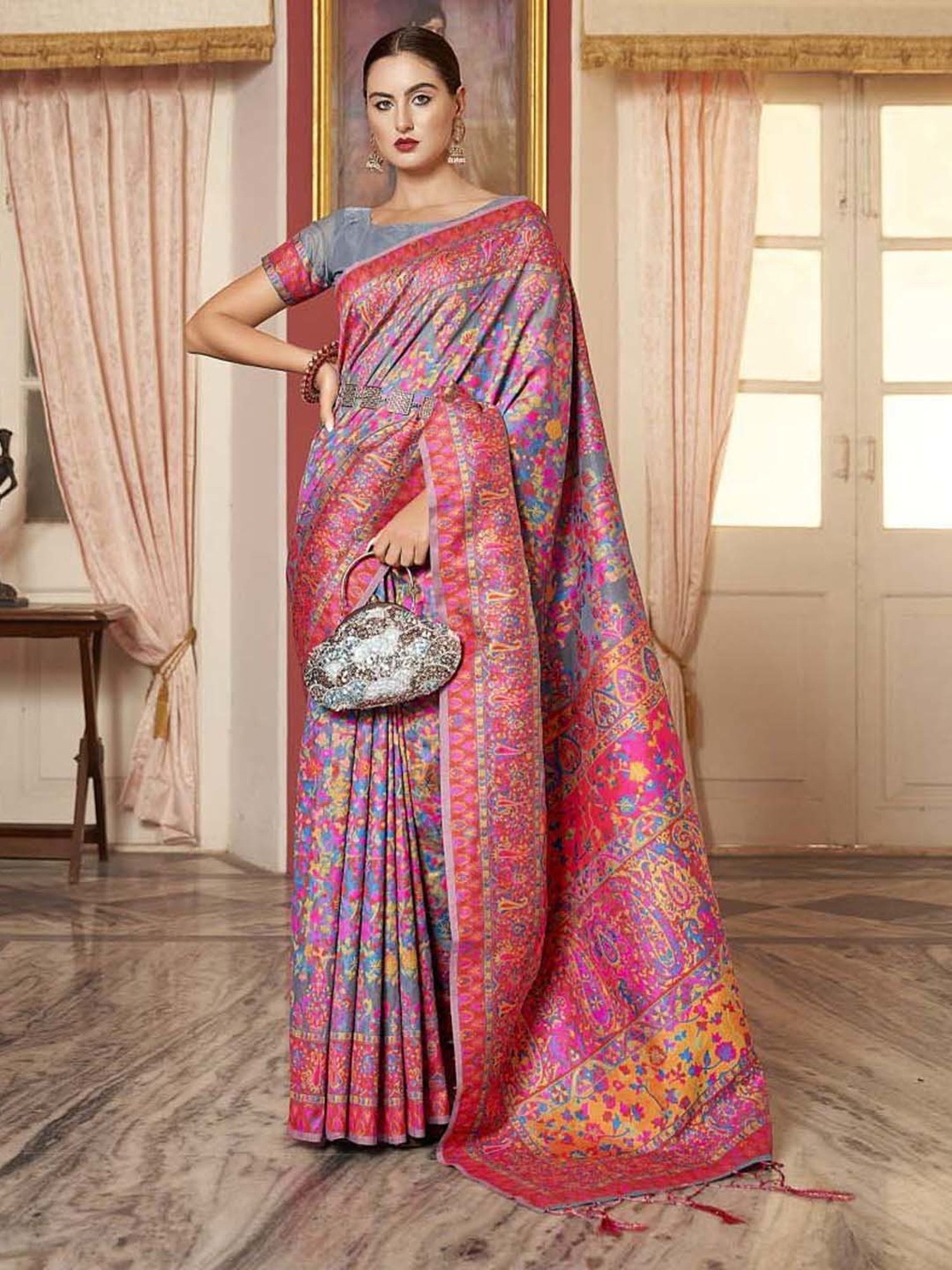 Elora Multicolored Linen Woven Saree With Unstitched Blouse