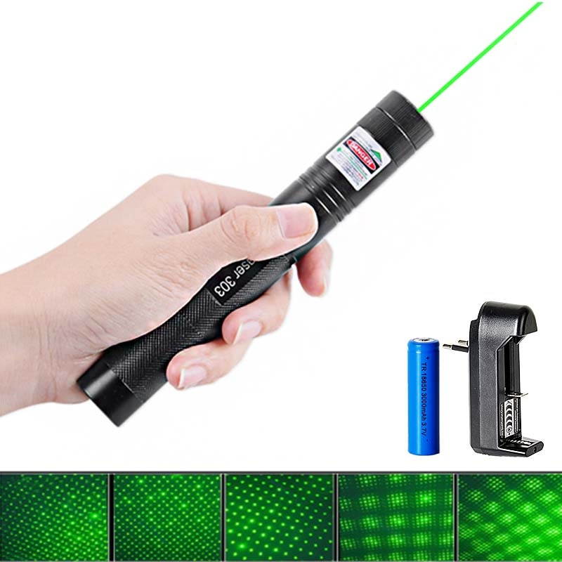 Laser Pointer Presenter High Power Green Laser 303 5MW Lazer Pen Adjustable Focus Remote Beam With Laser 18650 Battery+Charge