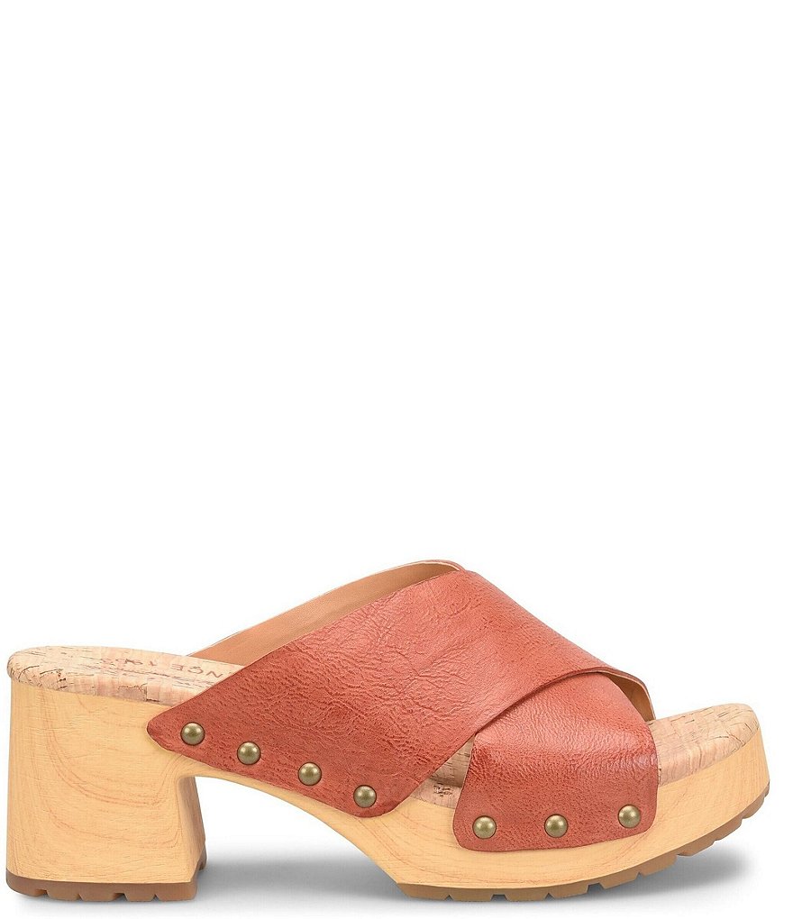 Kork-Ease Tatum Leather Wood Heel Platform Slide Sandals