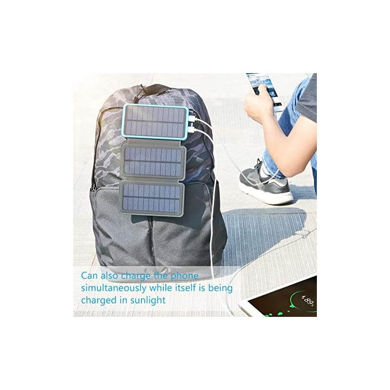Solar Charger 24000mAh  Portable Solar Phone Charger with 3 Foldable Solar Panels and 2 High Speed Ports, Outdoor Solar Power Bank Compatible with Smartphones for Camping Hiking