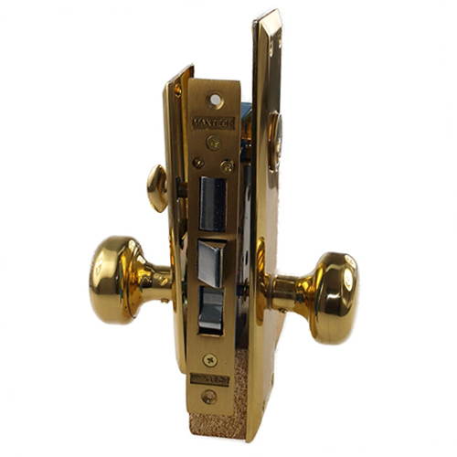 Maxtech (Like Marks 91A/3) 1033AR Polished Brass Right Hand Heavy Duty Mortise Entry Lockset, Surface Mounted Screw-on Knobs Lock Set