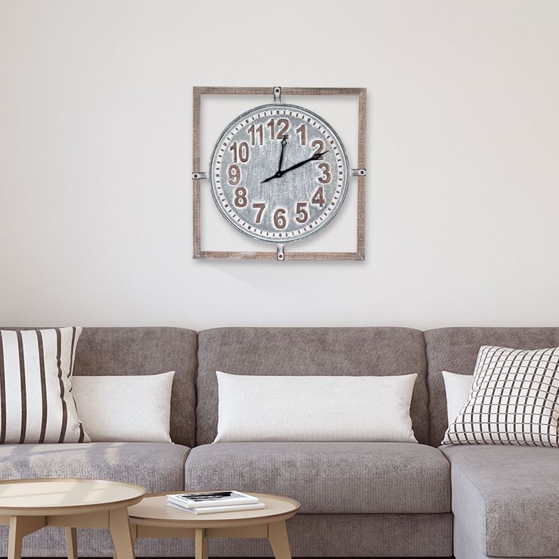 27" Wood Framed Metal Wall Clock Whitewashed Gray - American Art Decor