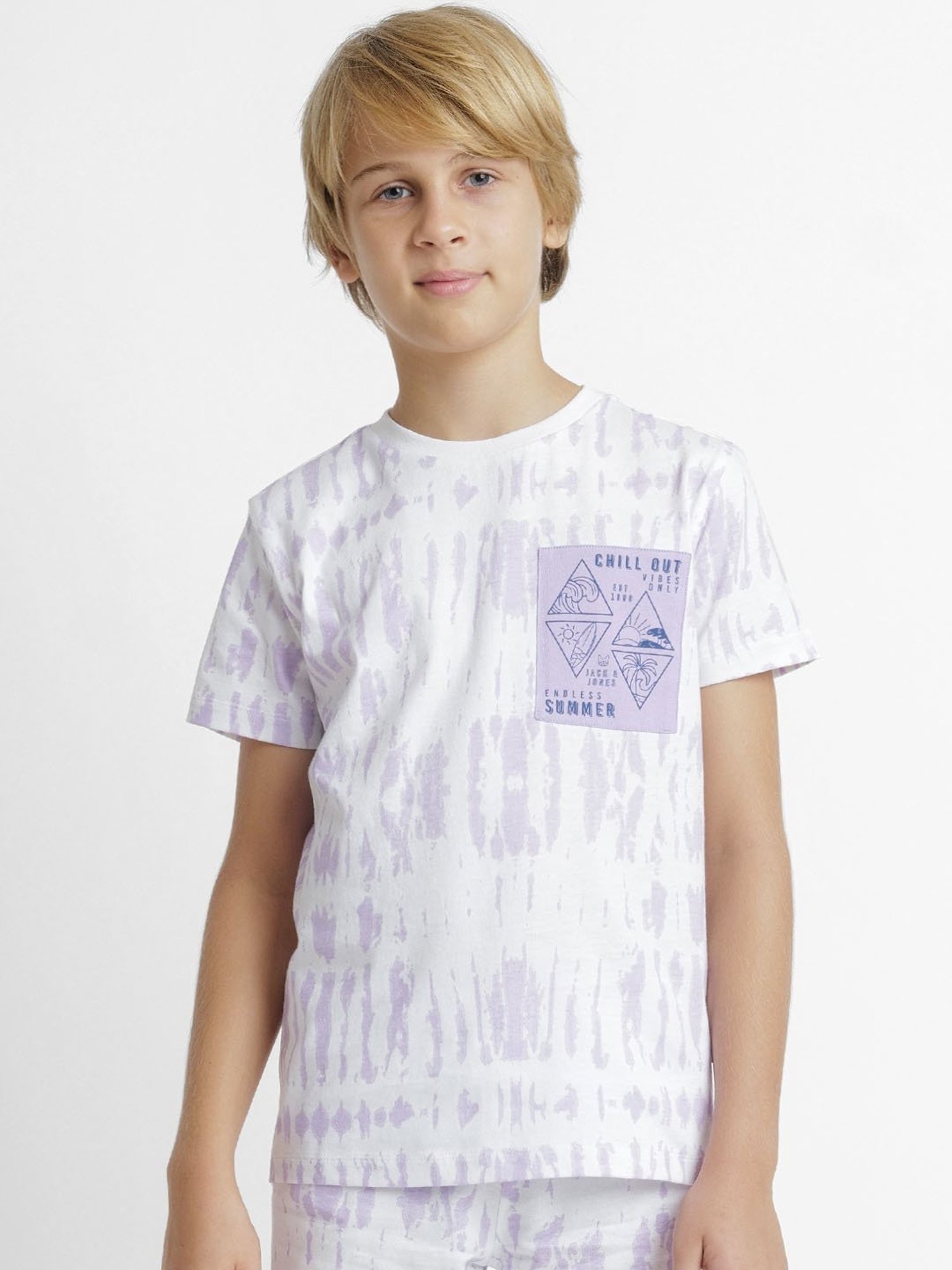 Jack & Jones Junior Boys White & Purple Printed T-Shirt