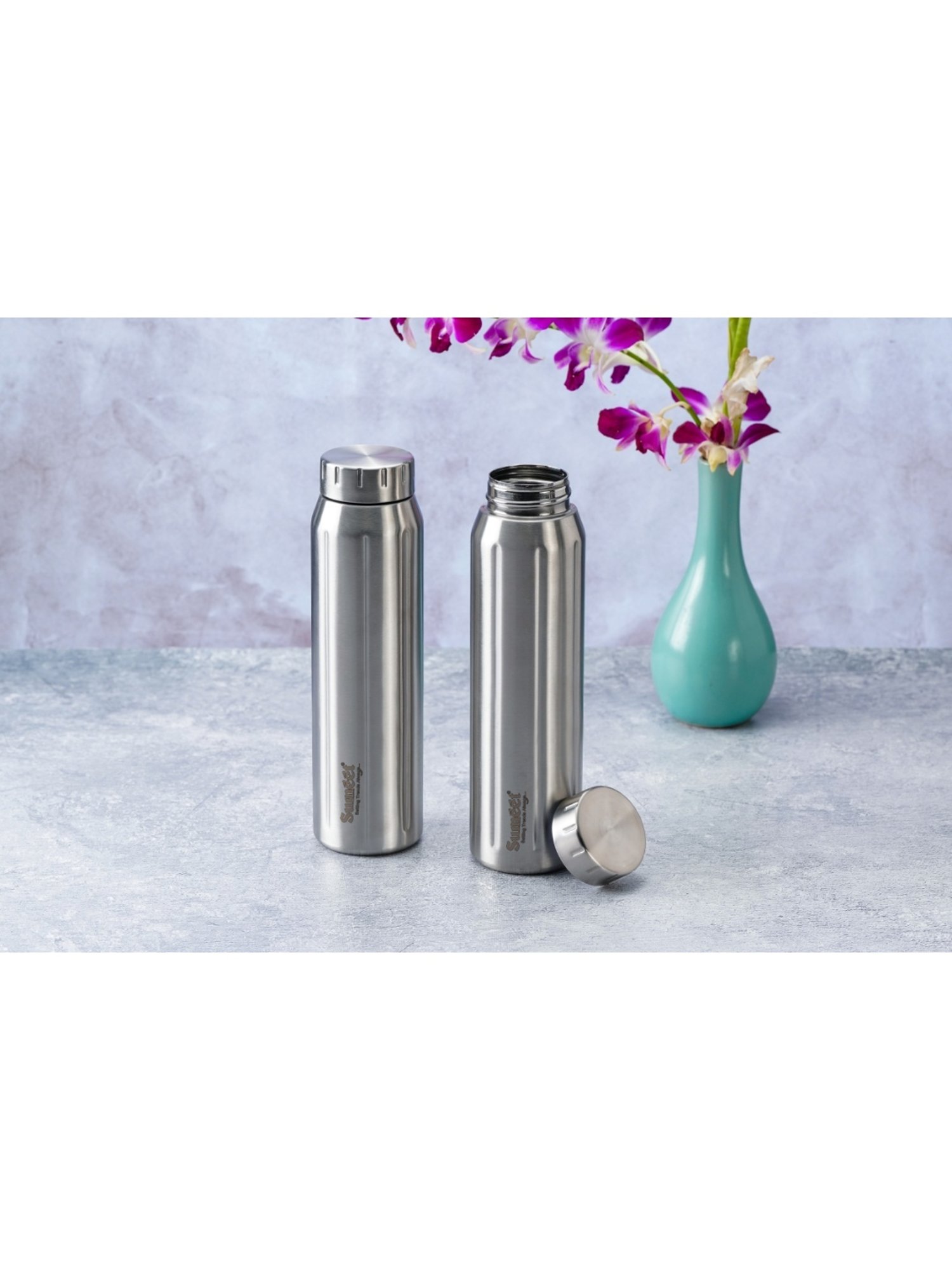 Sumeet Spark-Aqua Stainless Steel Leak Proof  Water Bottle  |900ml |Pack of 2| Silver