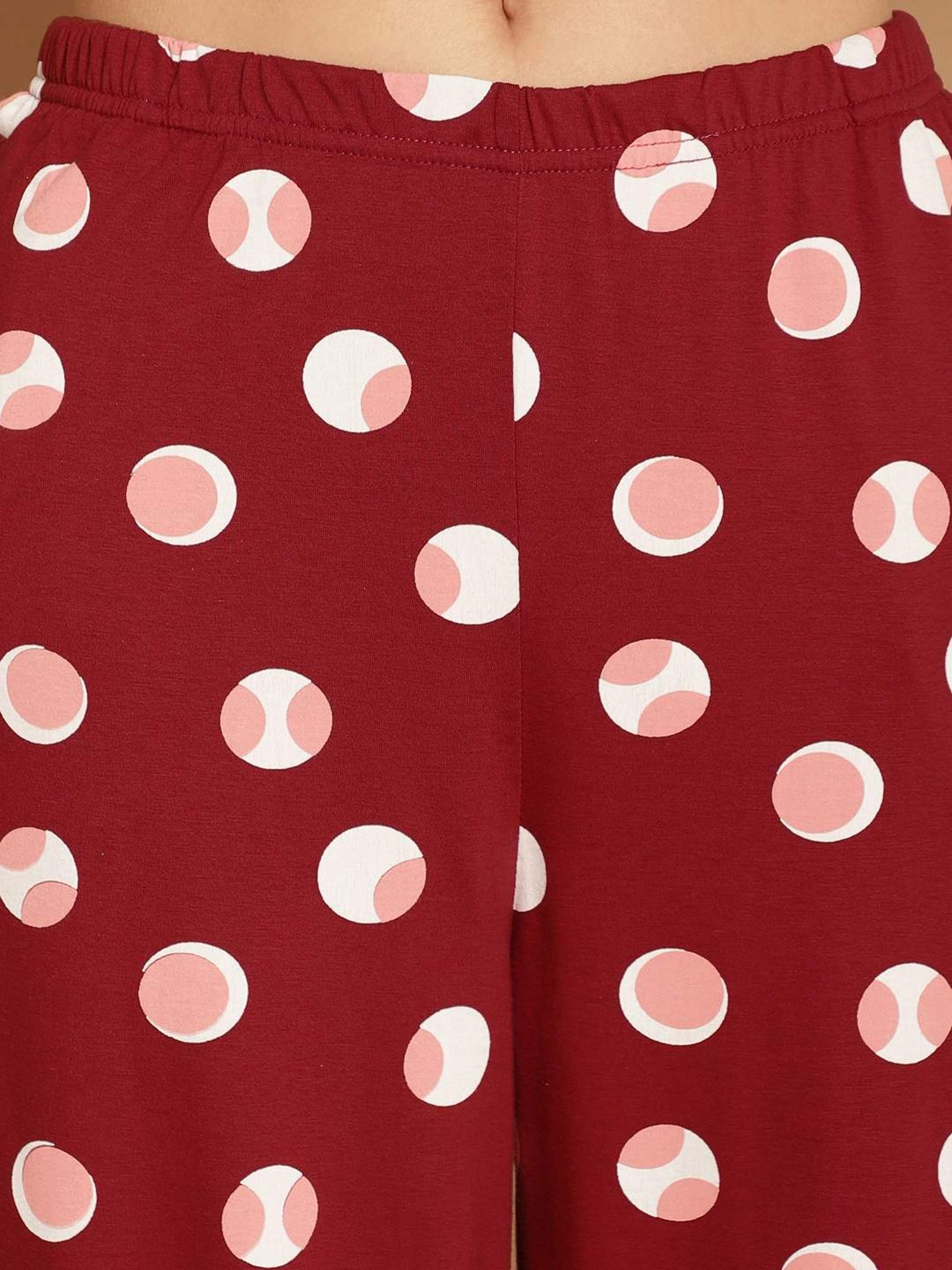 Kanvin Maroon Cotton Printed Top Pyjamas Set