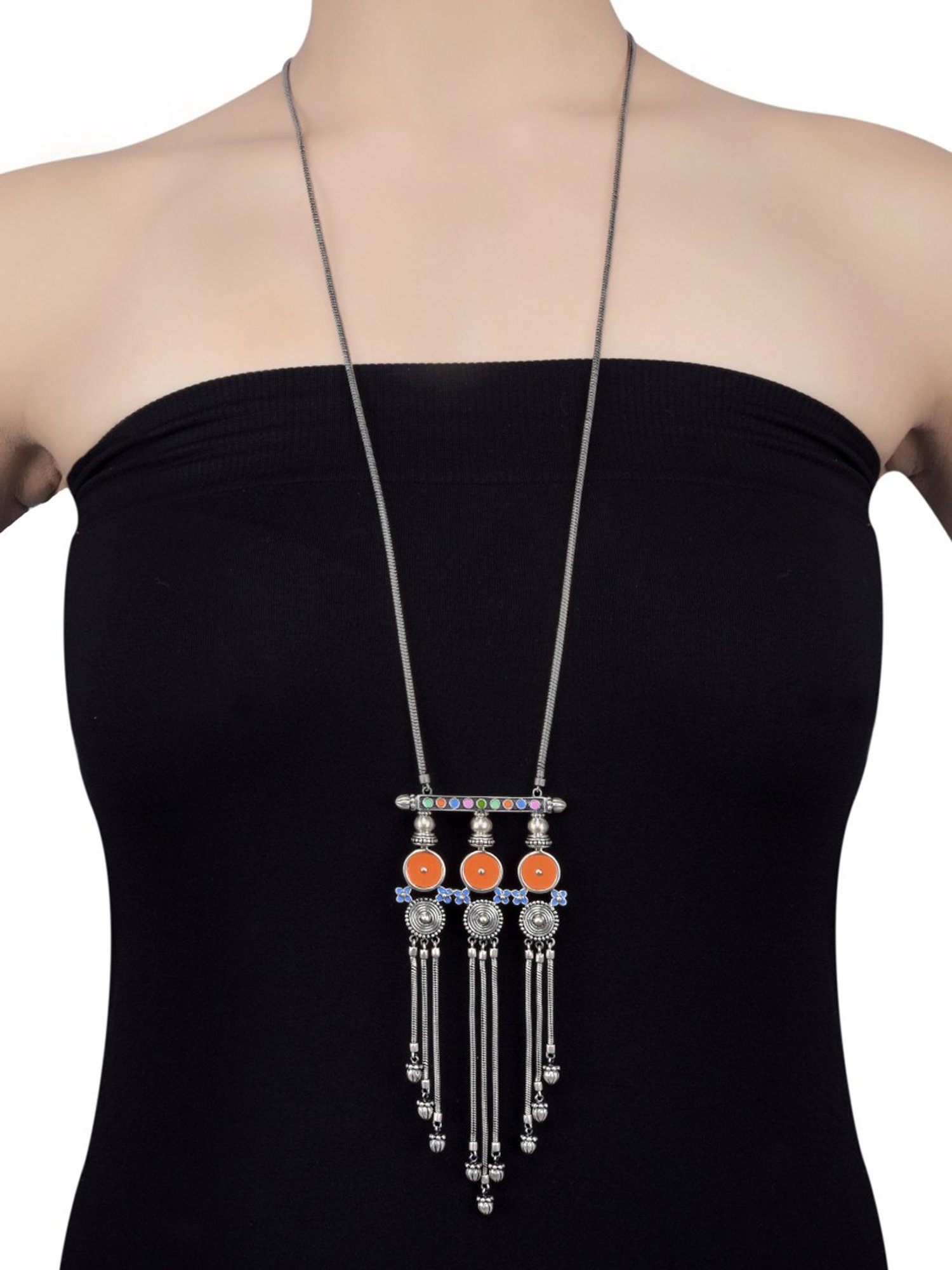 Tribe Amrapali Multi Enamel Chandrika Tassel Necklace