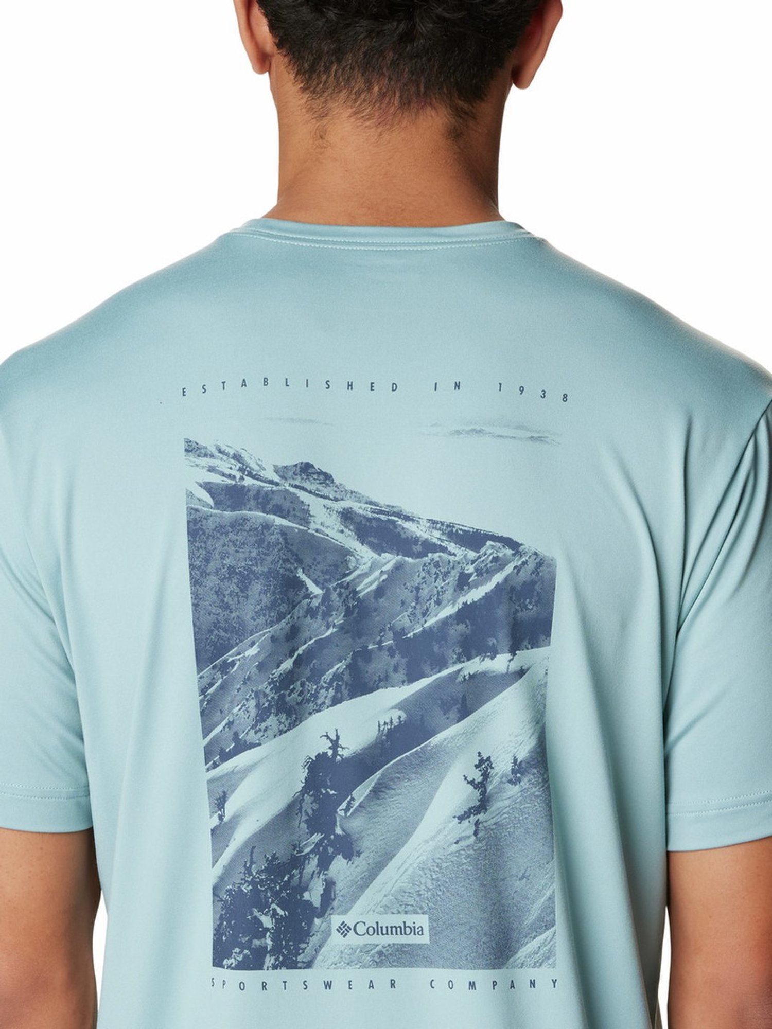 Columbia Blue Regular Fit Printed T-Shirt