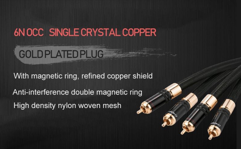 Choseal HIFI 2RCA to 2RCA Audio Cable Professional Hi-Fi OCC 6N Single Crystal Copper AV Cable Compatible TV/Stereo/Amplifier(1.5m, 2RCA to 2RCA)
