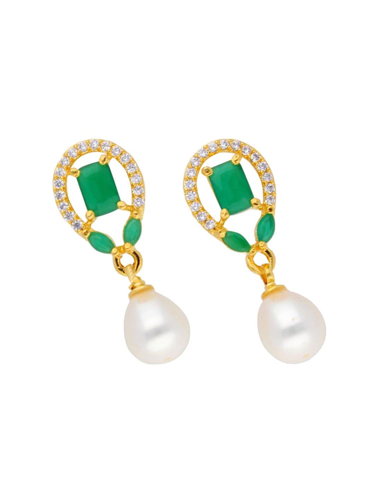 Sri Jagdamba Pearls Abeni Green & Pearl White Alloy Drop Earrings