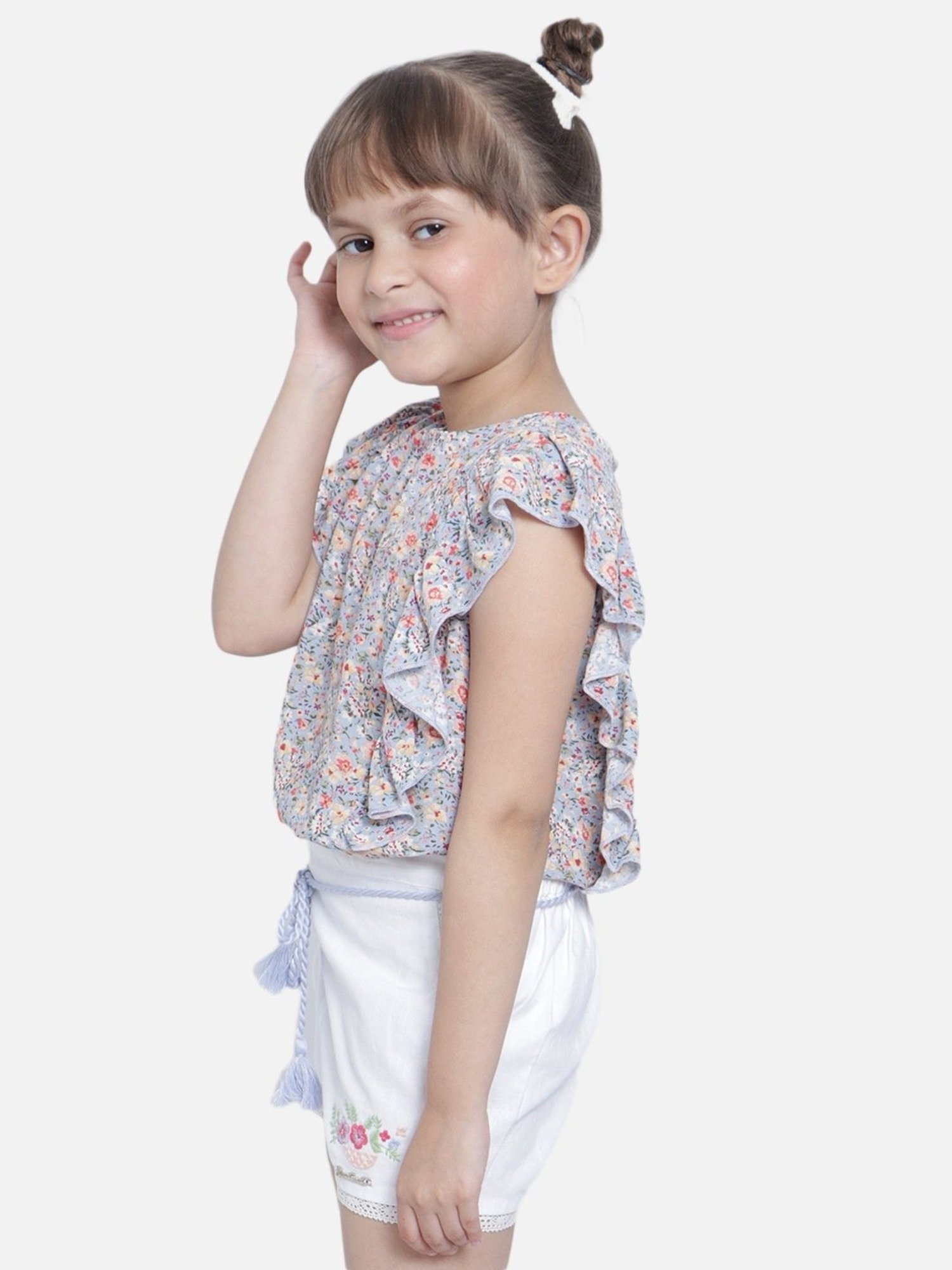Nauti Nati Kids Blue & White Floral Print Top Set