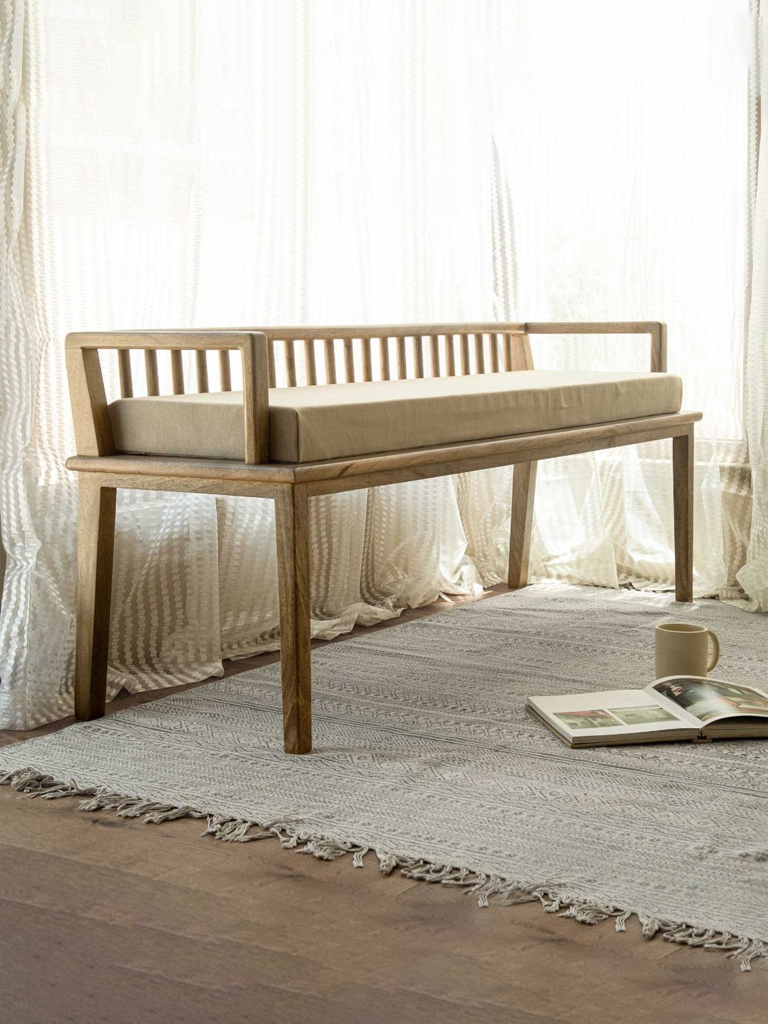 Chumbak Jodhpur Sailor Solid Blue Sheesham Wood Bench