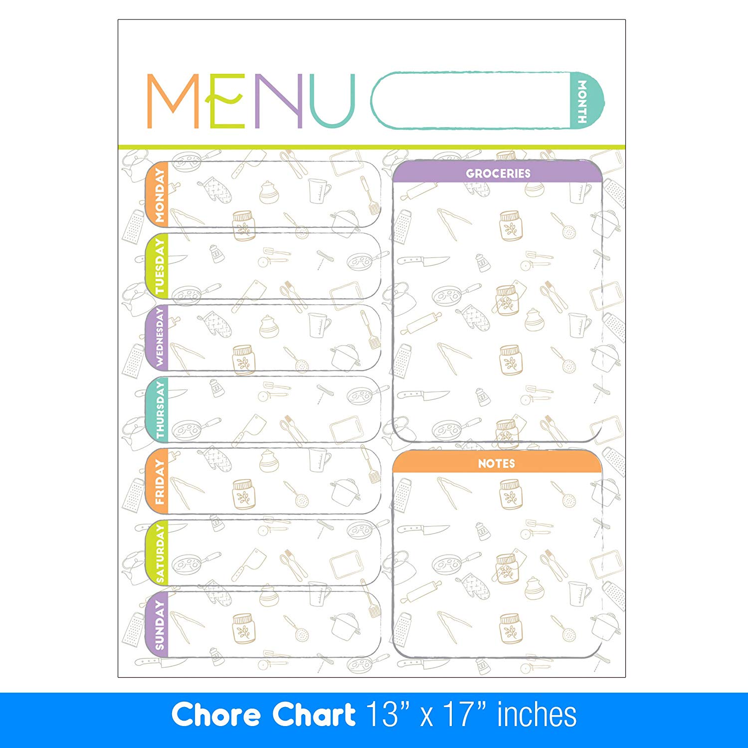 Best EXTRA LARGE 13 x 17 -inch Dry Erase or Wet Erase Laminated Magnetic Dry Erase Menu And Groceries Planner - Perfect for Refrigerators Keep a Weekly Meal Plan & Grocery List Blue & White