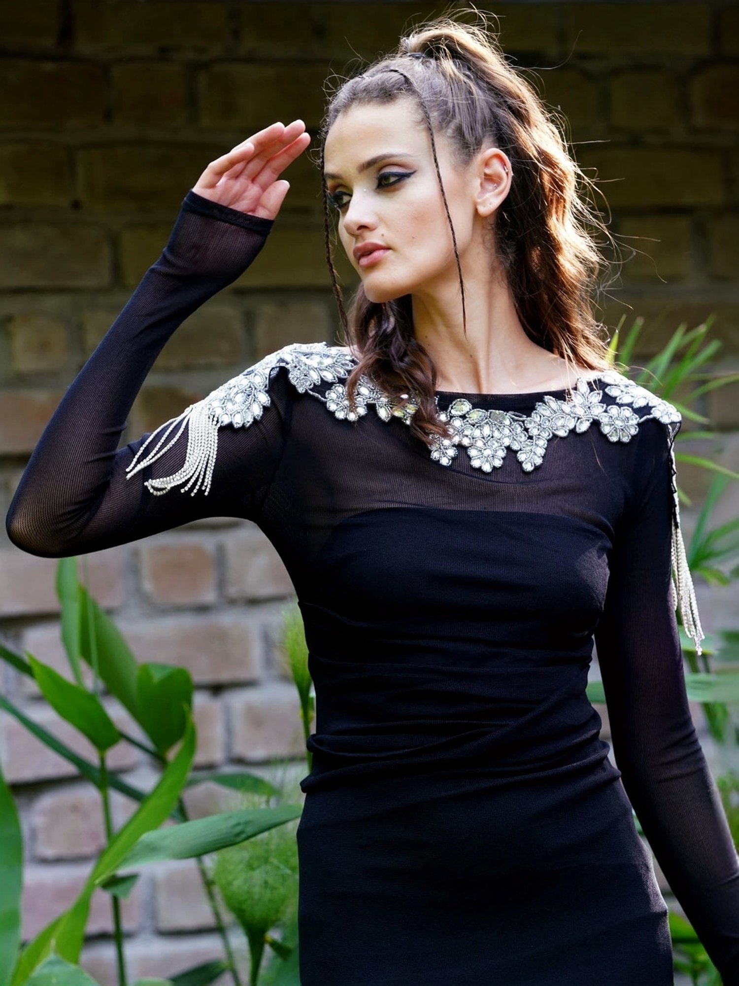 Odette Silver Embellished Fancy Short Cape