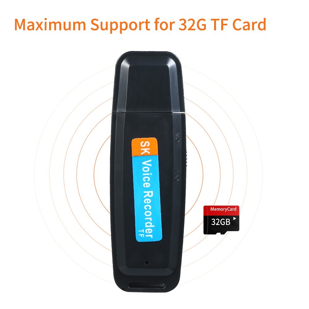 Mini Portable USB Voice Recorder Rechargeable U-Disk Recorder One-Button Recording Storage Support 1-32G TF Card for Meeting Lecture Interview
