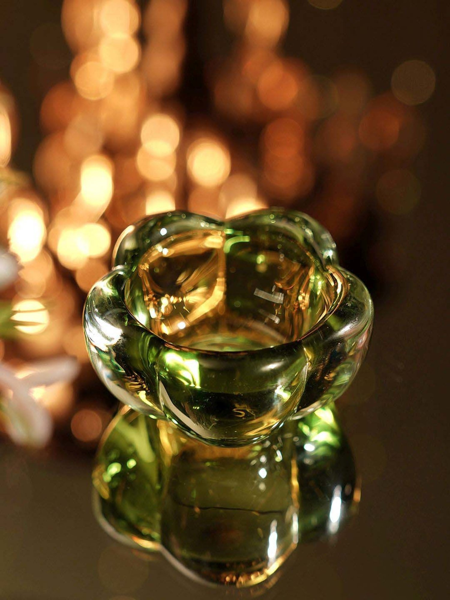 Pure Home and Living Green Glass Flower Shaped Tealight Holders - Set of 4