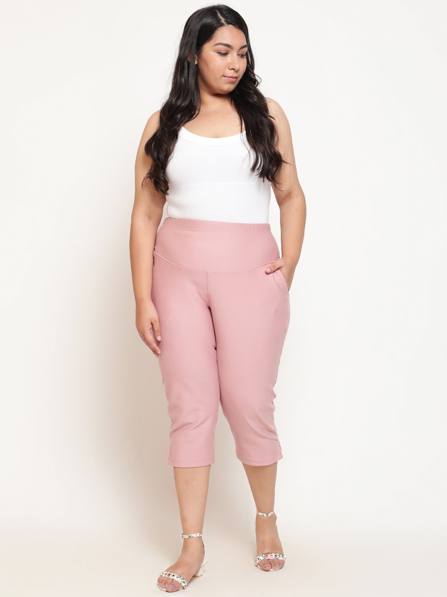Amydus Rose Pink Regular Fit Crop Pants