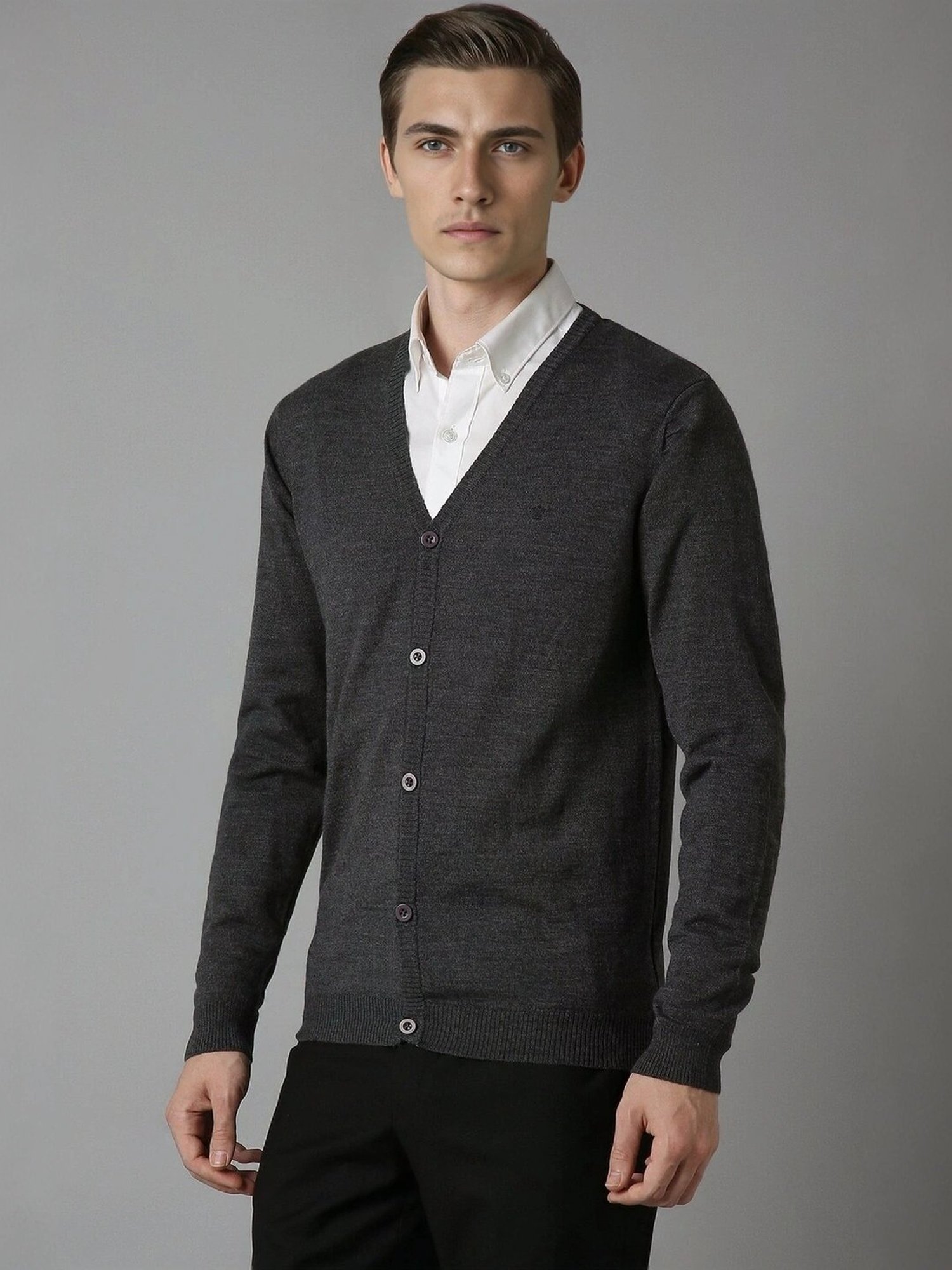 Louis Philippe Grey Regular Fit Sweater