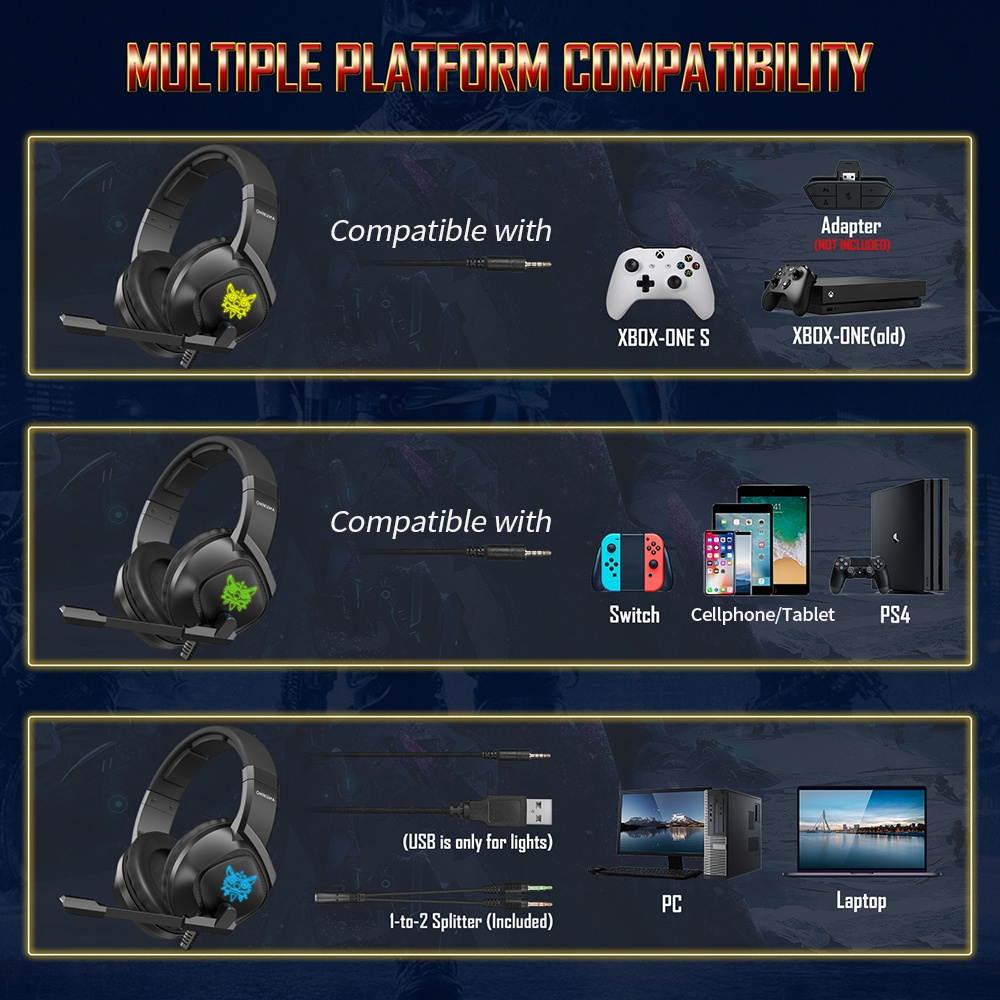 ONIKUMA K19 Wired E-sports Gaming Headset with 40mm Driver Unit Noise Reduction Microphone Wide Compatibility Camouflage Grey