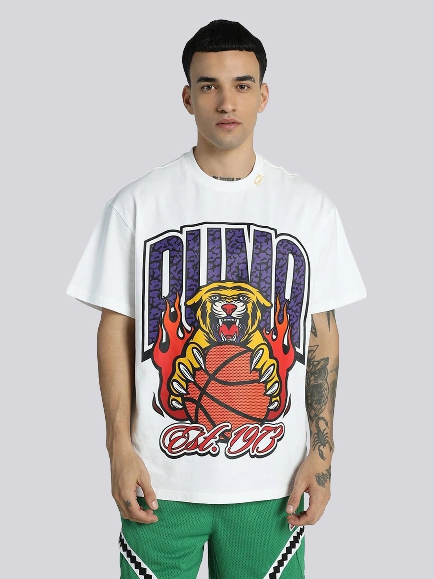 Puma Crowd Craze White Cotton Relaxed Fit Printed Sports T-Shirt