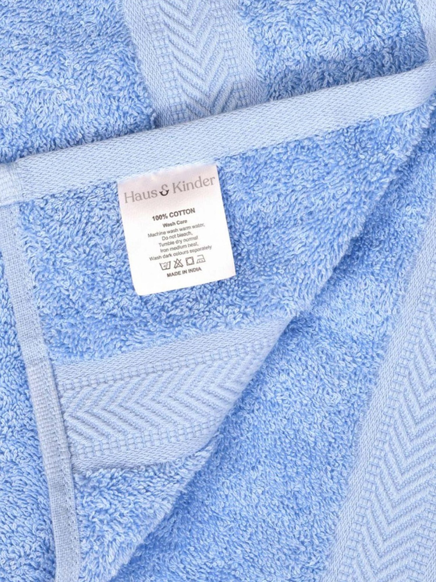 Haus & Kinder Self Blue & Navy Blue 500 GSM Cotton Bath Towel - Set of 2