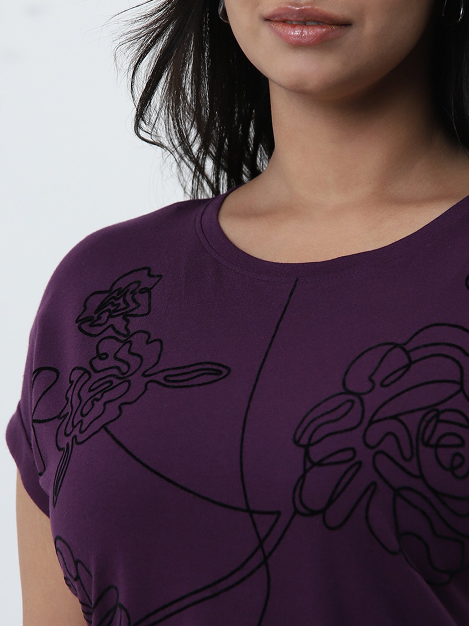 Gia by Westside Purple Floral Design Cotton T-Shirt