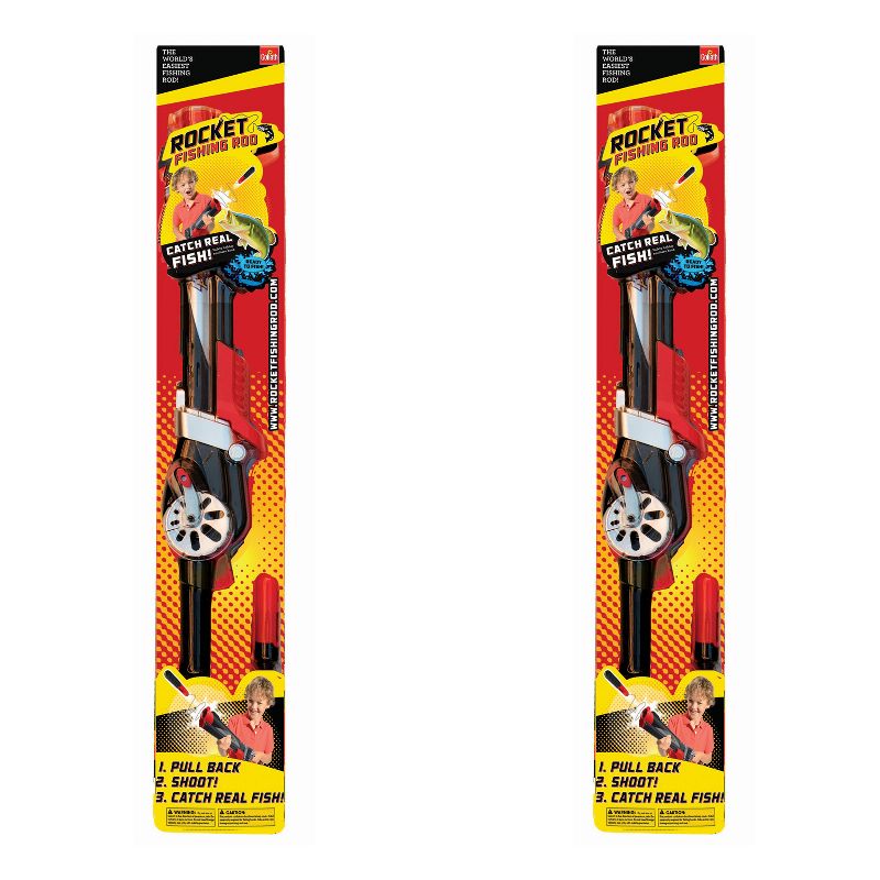 Goliath Outdoor Sports Kids Rocket Fishing Pole Rod and Reel Combo with 30 Foot Tangle Free Line and Safety Bobber for Children Ages 8 and Up (2 Pack)