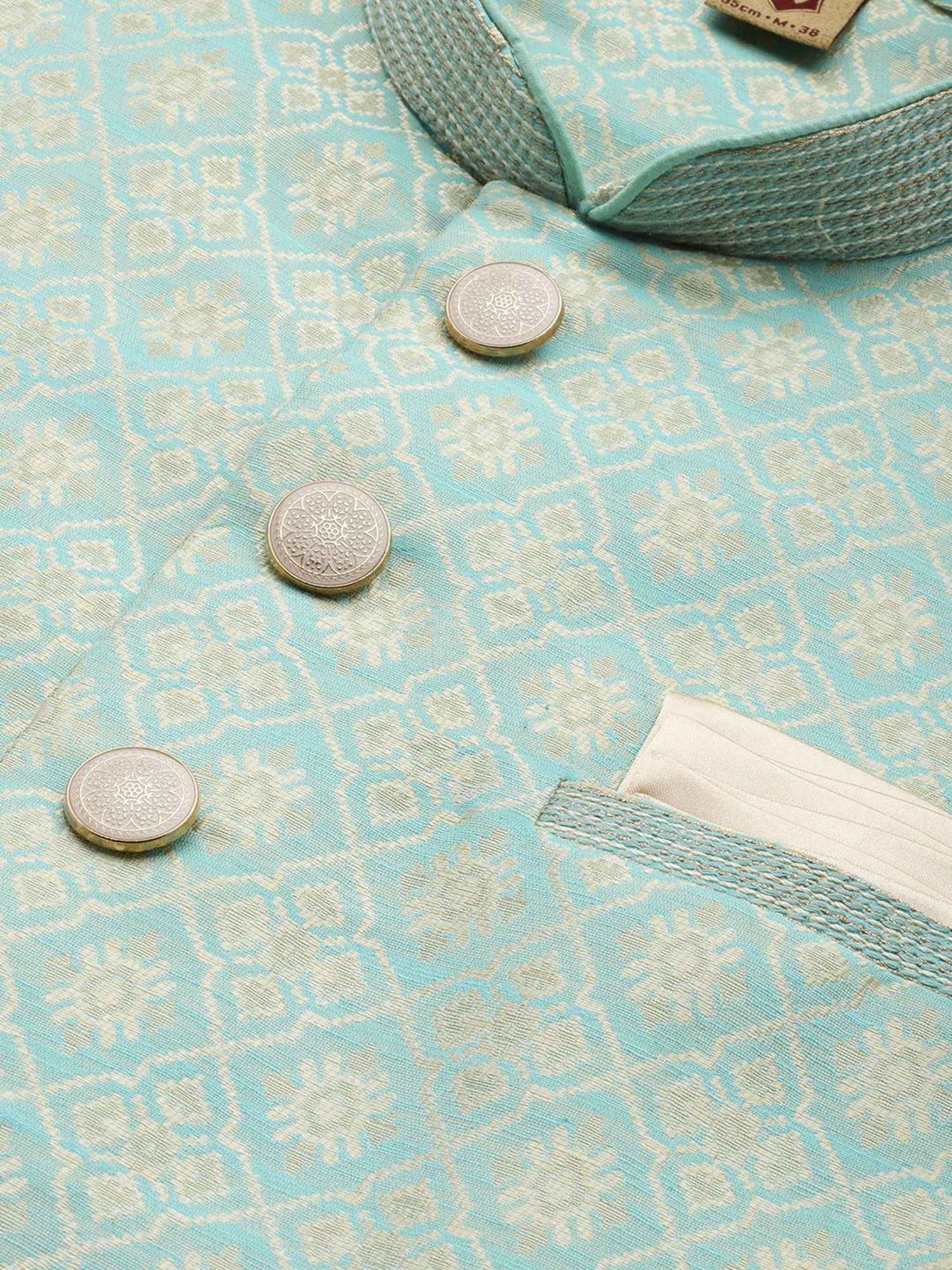 Manyavar Green Regular Fit Self Design Nehru Jacket