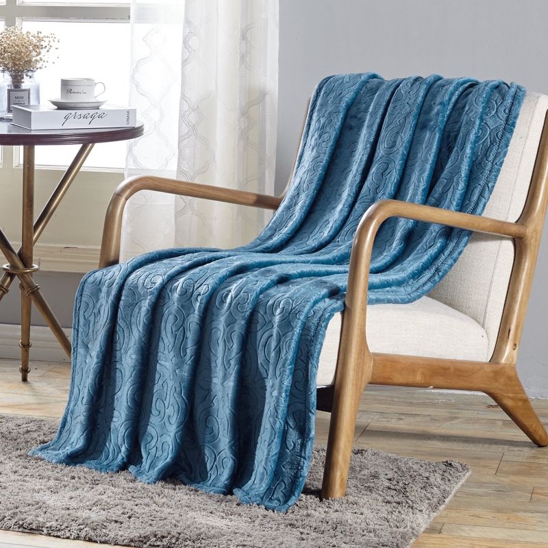 Plazatex Dama Embossed Scroll Pattern Soft & Cozy Throw Blanket - 50x60" Teal