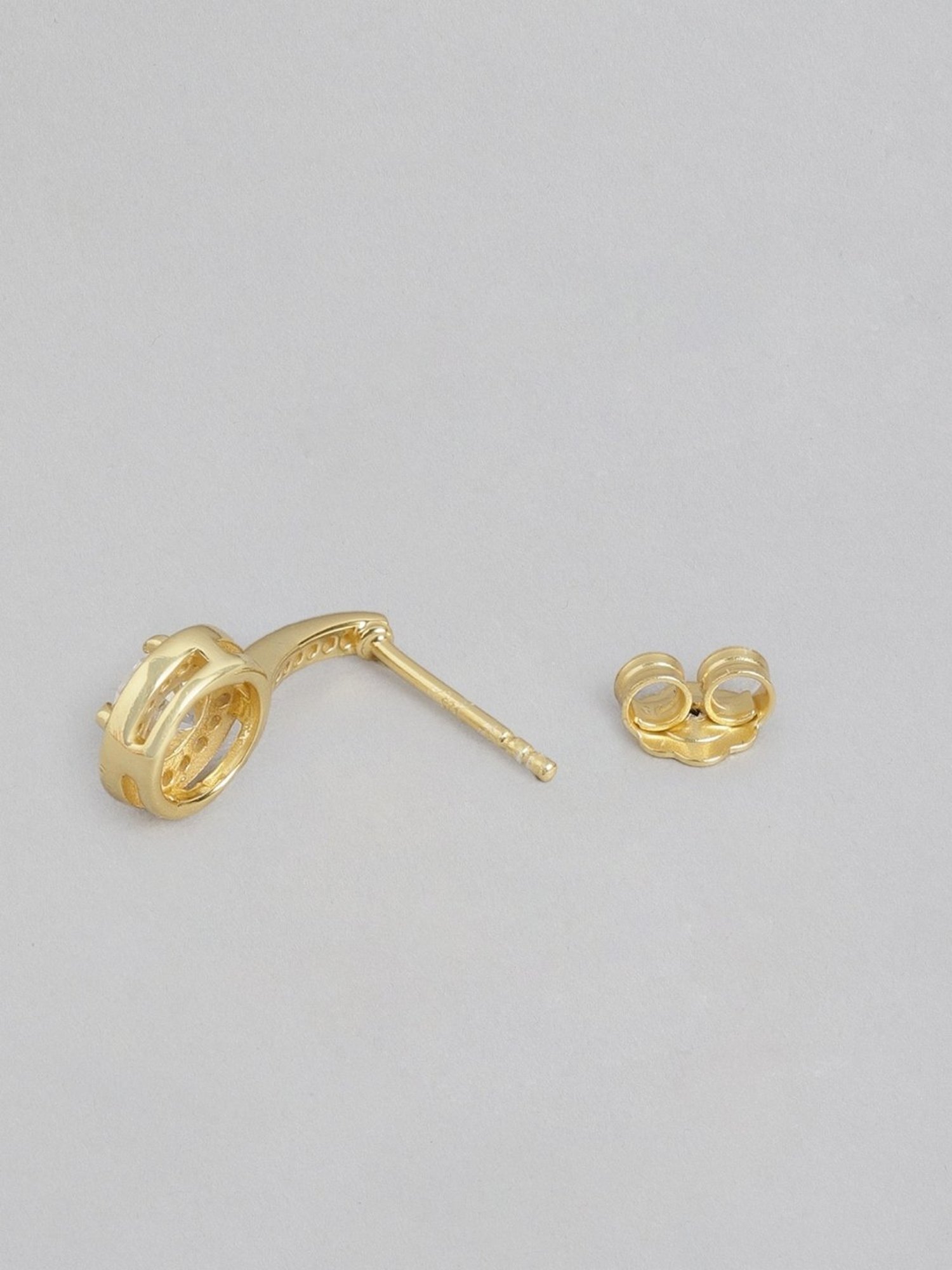 Zavya 92.5 Sterling Silver Sparkling Drops Solitaire Halo Gold-Plated Earrings