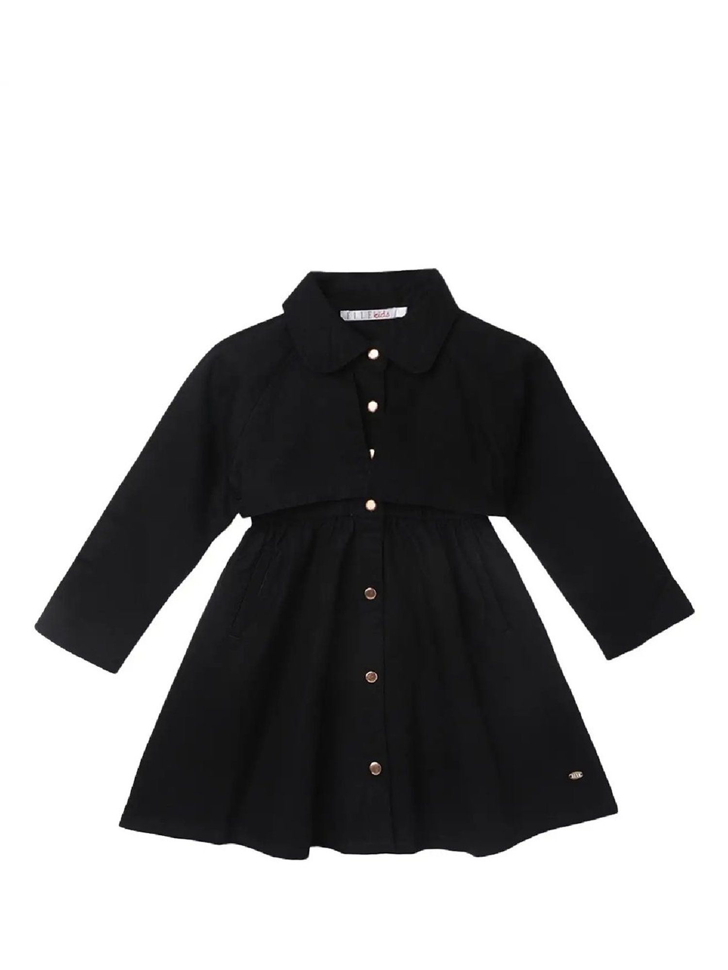Elle Kids Black Solid Full Sleeves Dress