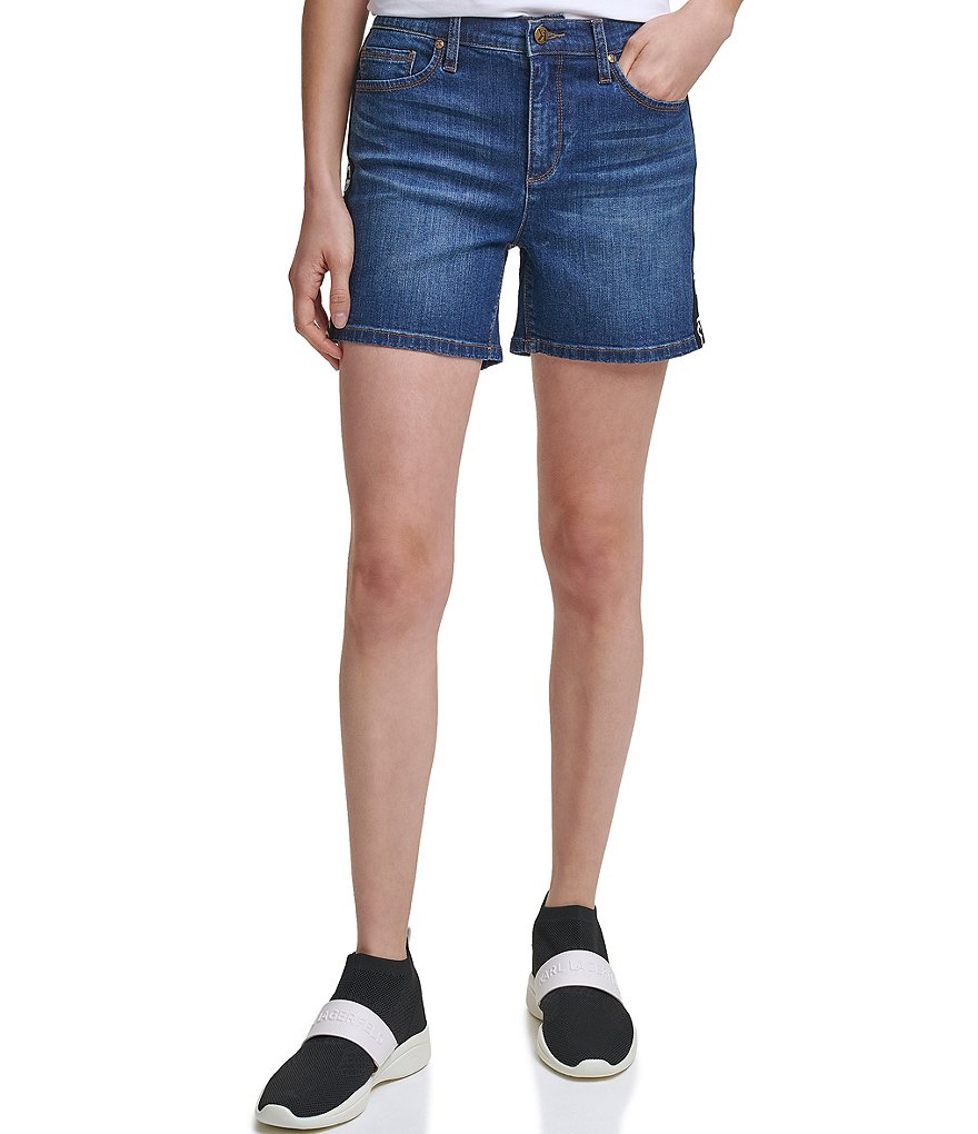 KARL LAGERFELD PARIS Logo Taping Denim Shorts