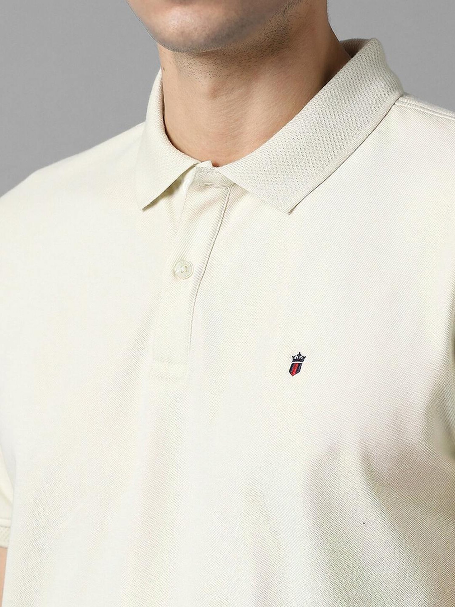 Louis Philippe Beige Cotton Slim Fit Polo T-Shirt