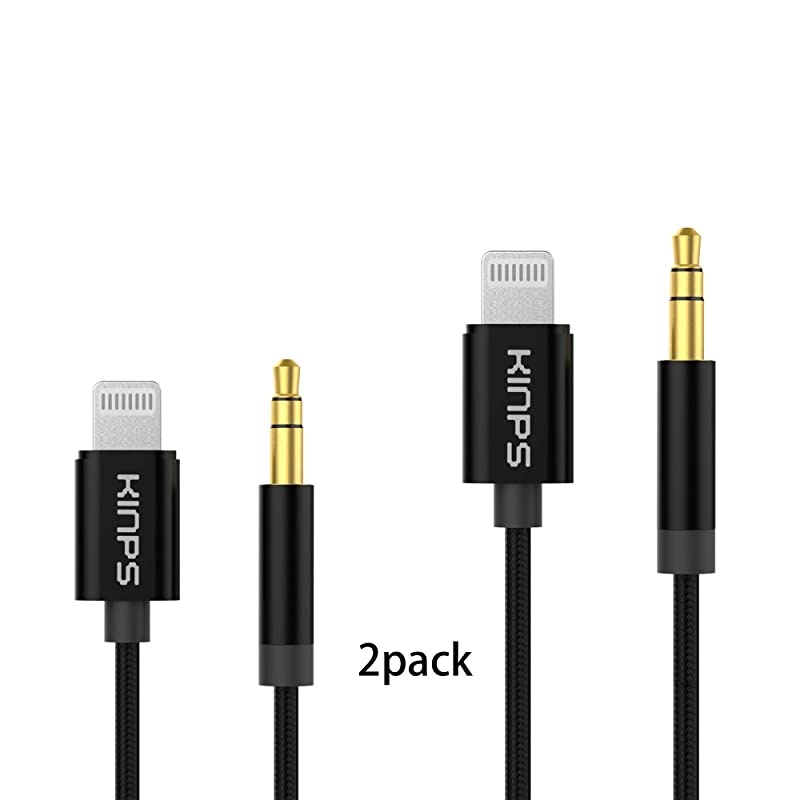 Apple MFI Certified Lightning to 35mm Male Aux Cable 4FT12M Nylon Braided Audio Cord Compatible with iPhone 11 Pro MaxXsXRX87 Car Stereo Home Stereo and More Black2 Pack