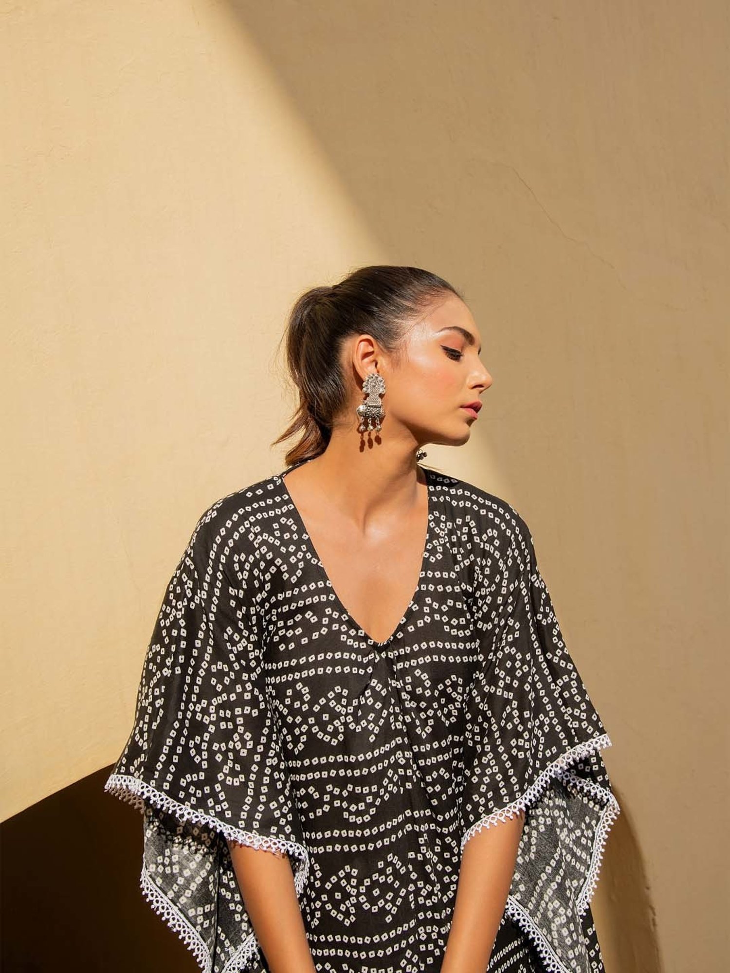 KAORI BY SHREYA AGARWAL Black Cotton Printed Maxi Kaftan