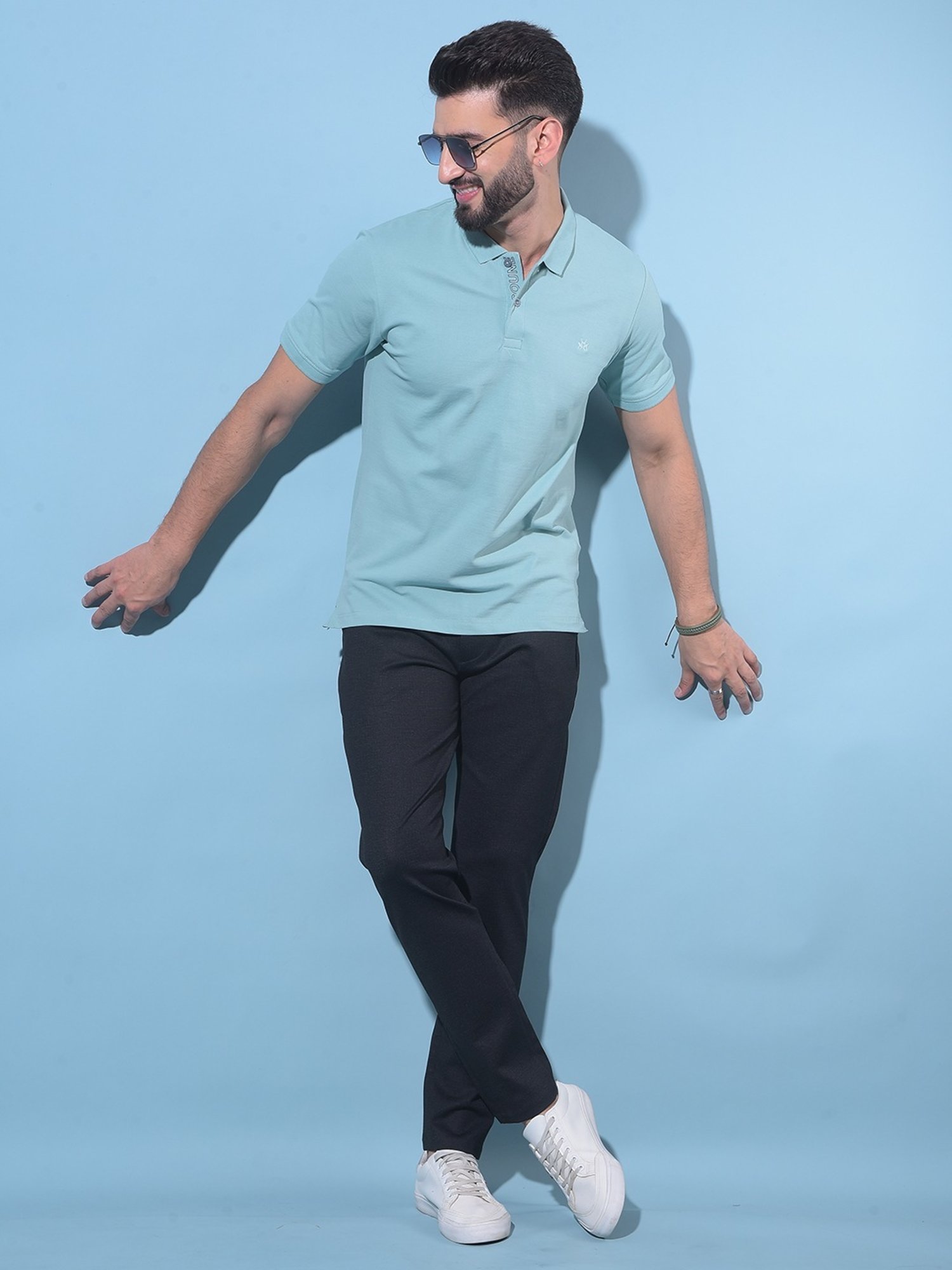 Crimsoune Club Blue Cotton Slim Fit Polo T-Shirt