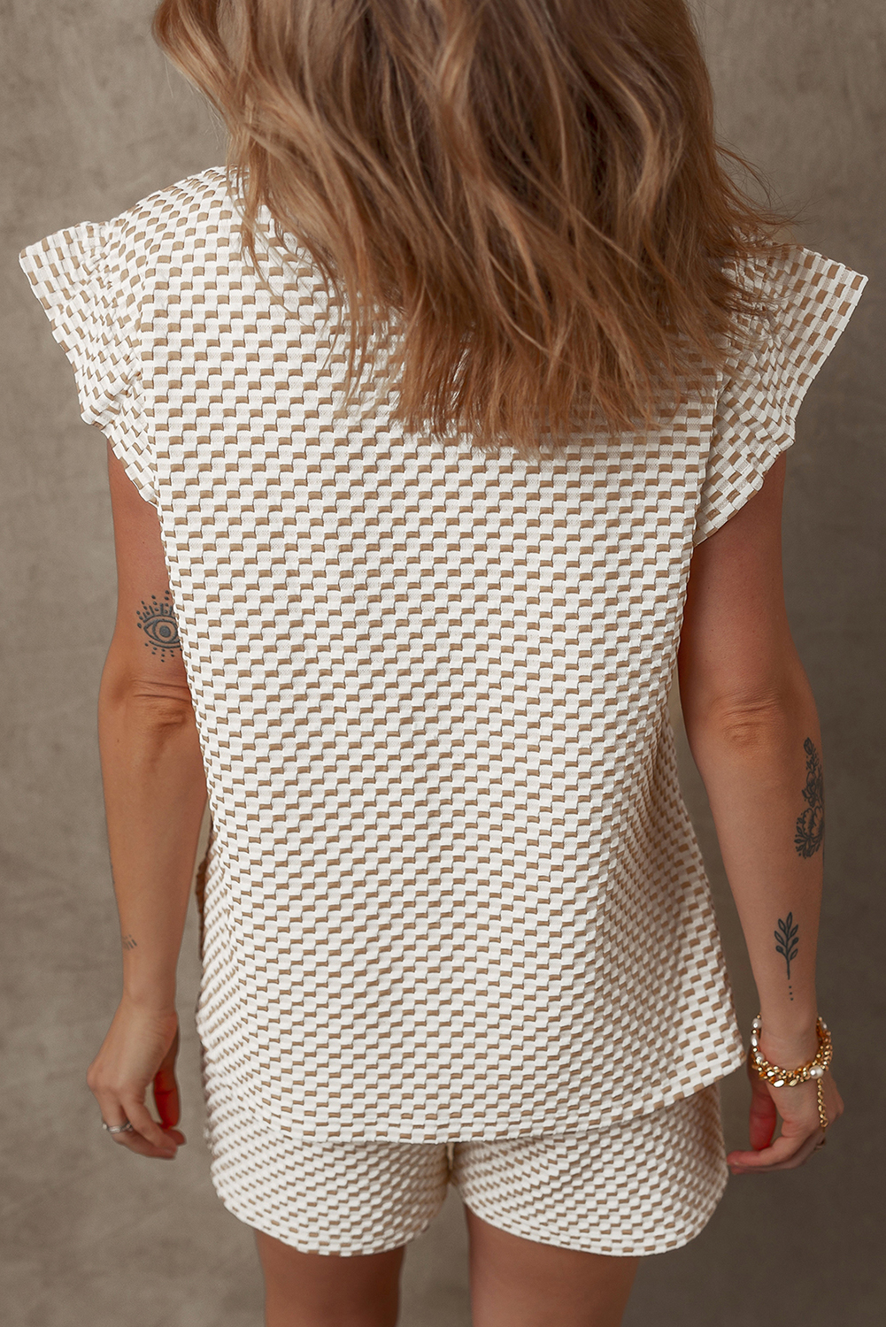 Skobeloff Textured Ruffle Split Top and Drawstring Shorts Set