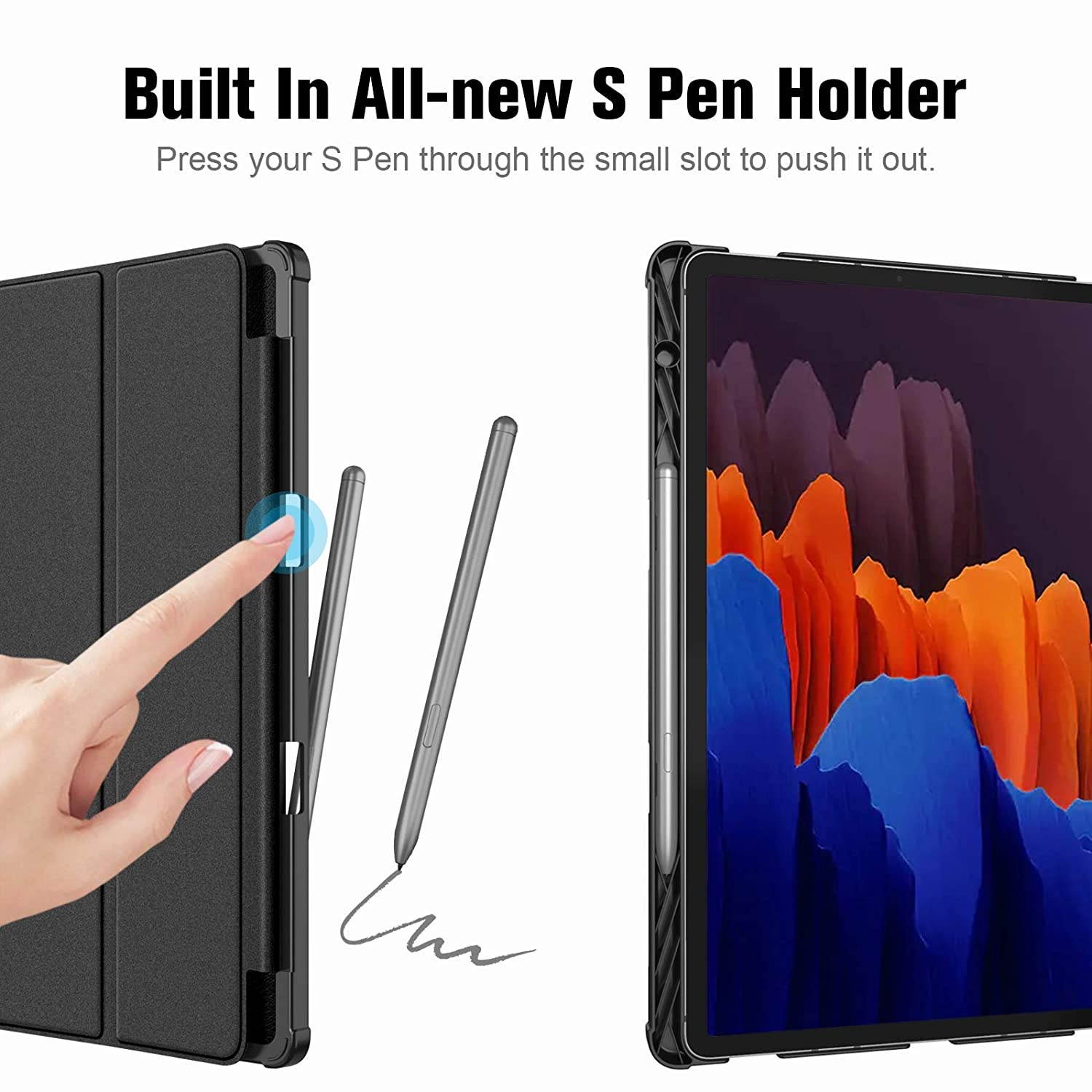 Fintie Slim Case for Samsung Galaxy Tab S7 Plus 12.4'' 2020 (Model SM-T970/T975/T976/T978) with S Pen Holder, Ultra Lightweight Tri-Fold Stand Cover with Auto Wake/Sleep, Black