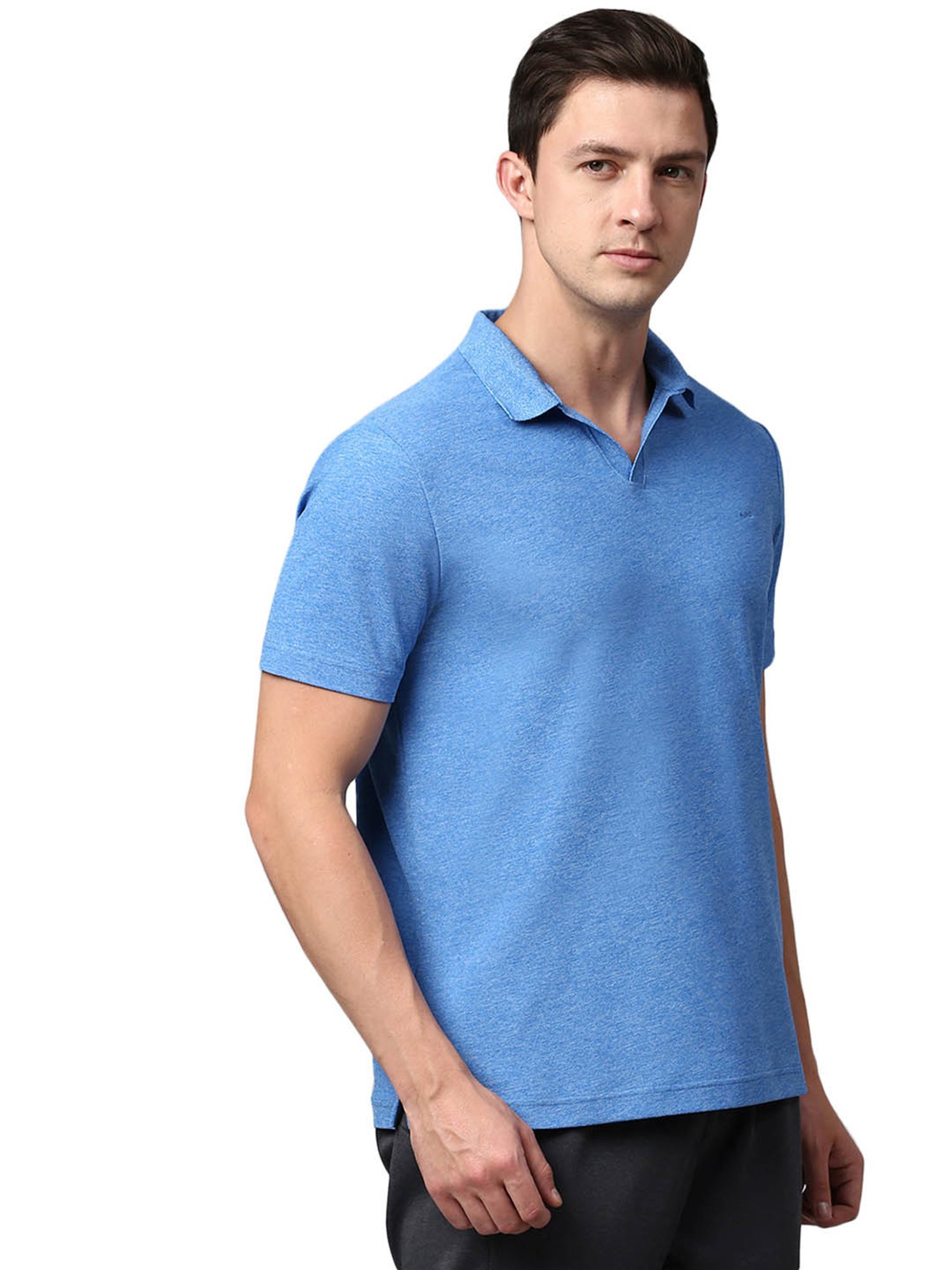 Slowave Blue Regular Fit Self Design Polo T-Shirt
