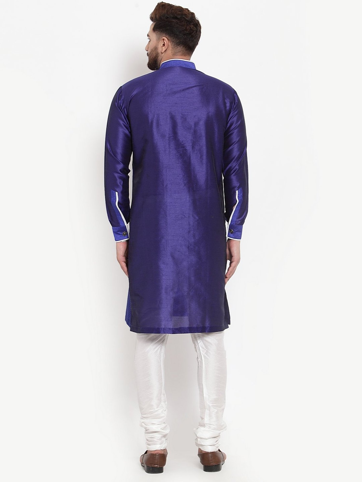 Benstoke Royal Blue & White Regular Fit Self Pattern Kurta Set