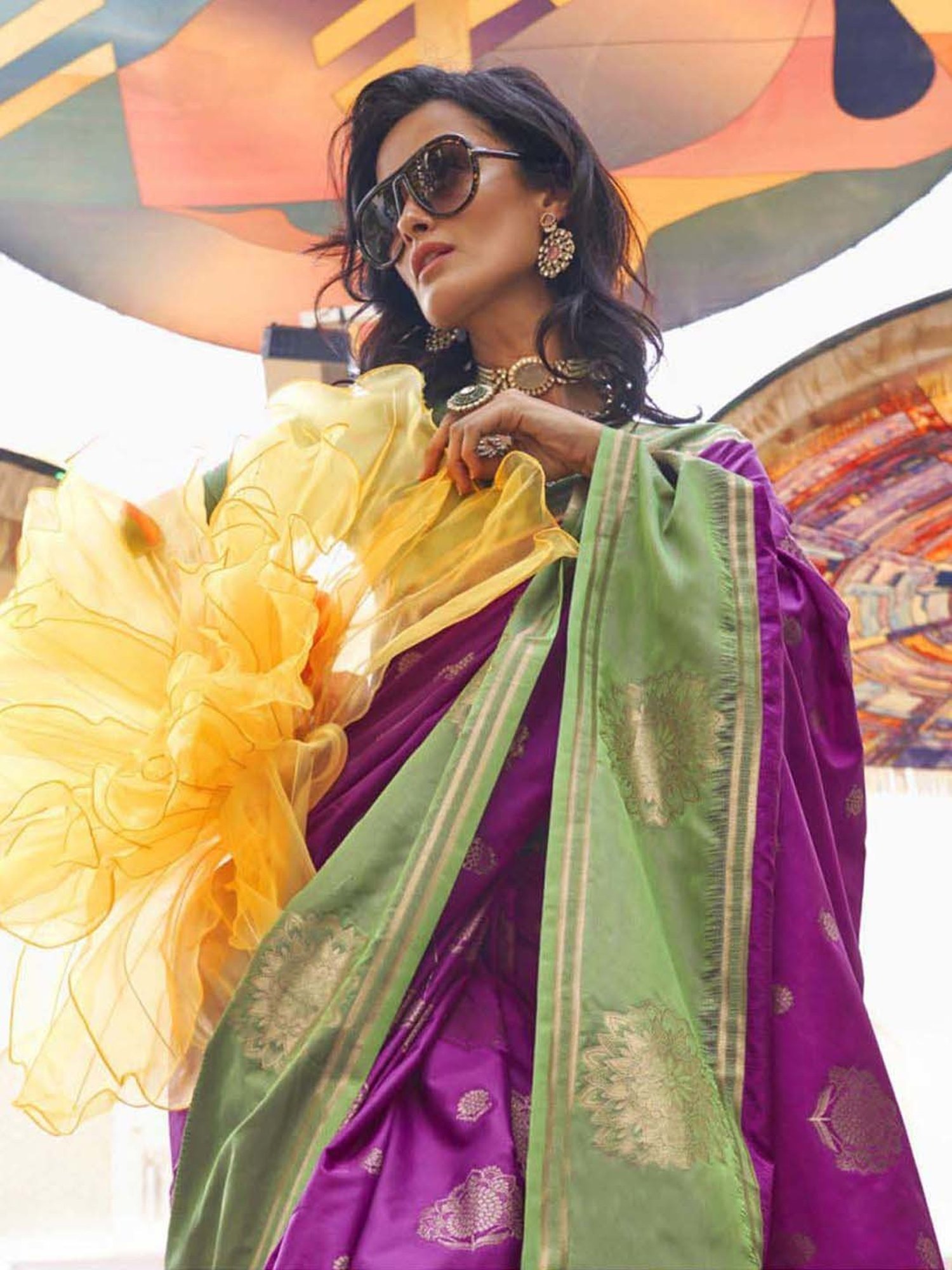 Elora Purple Silk Woven Saree With Unstitched Blouse