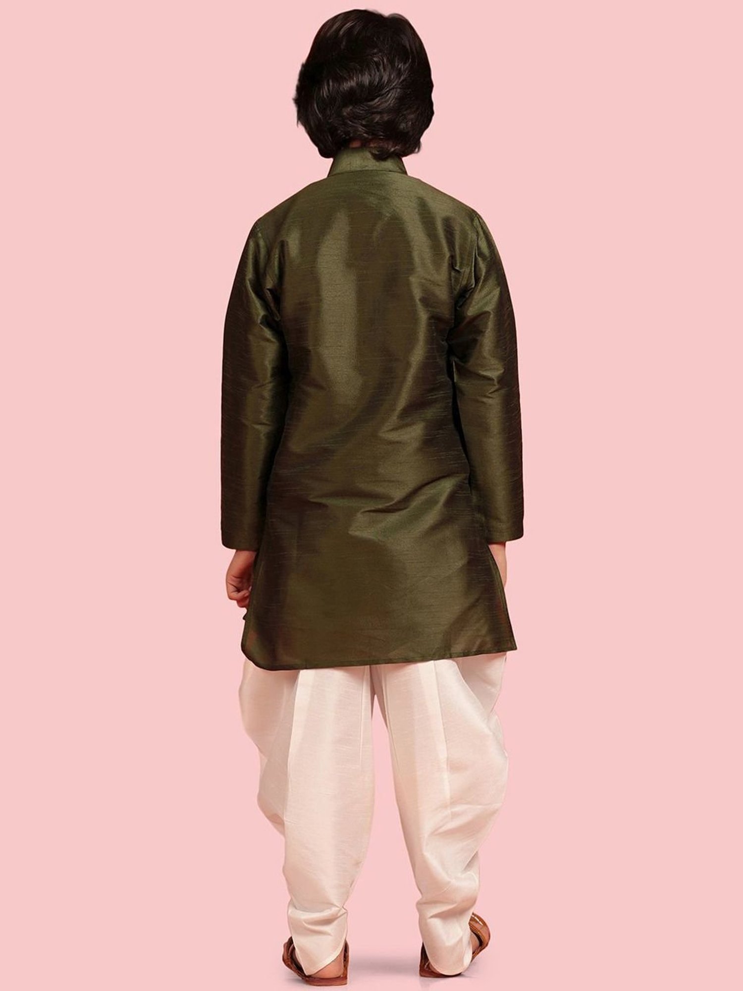 AJ Dezines Kids Olive Green & White Regular Fit Full Sleeves Kurta Set