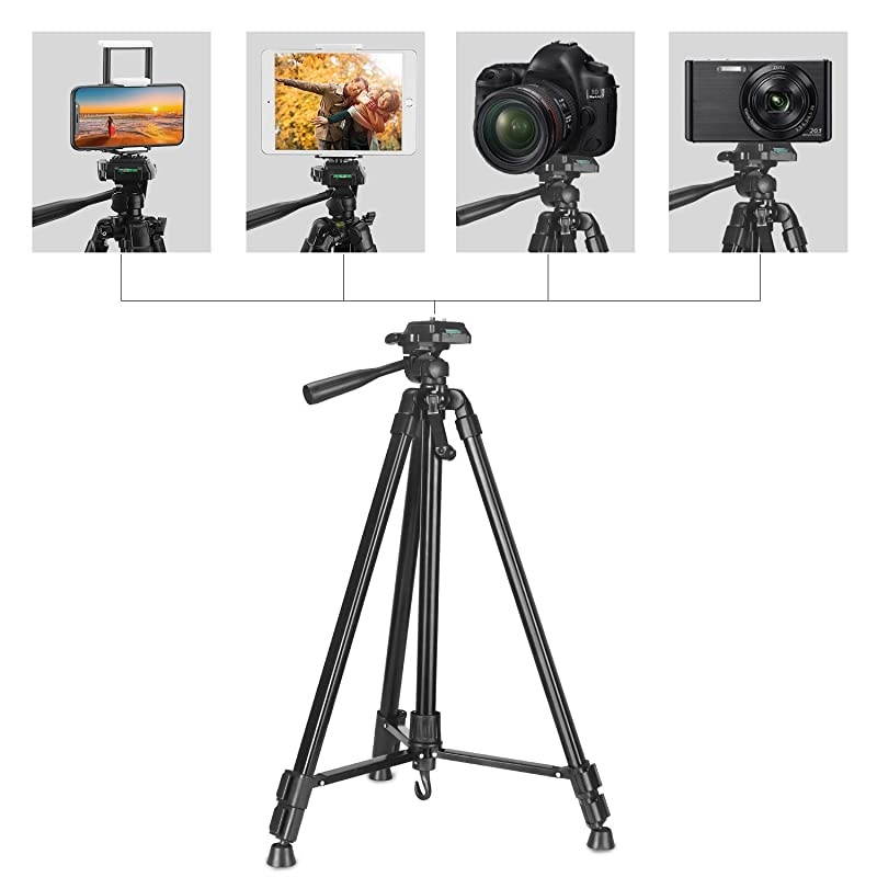 Compatible for iPad iPhone Tripod 62 inch Lightweight Aluminum Phone Camera Tablet Video Tripod + Wireless Remote + 2 in 1 Mount Holder for Smartphone Width 233quotTablet Width 4372quot
