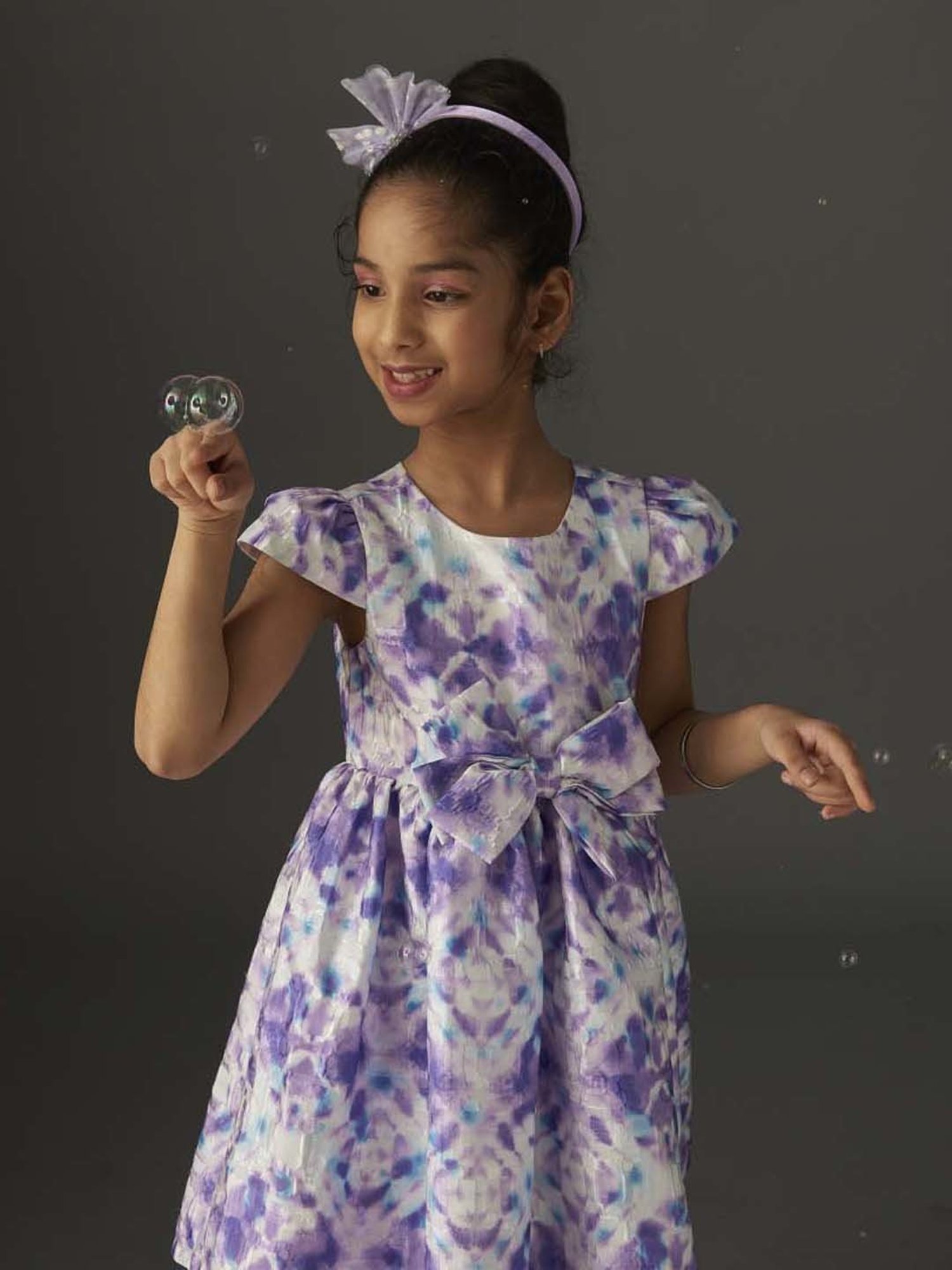 KidsDew Kids Purple & White Printed Dress