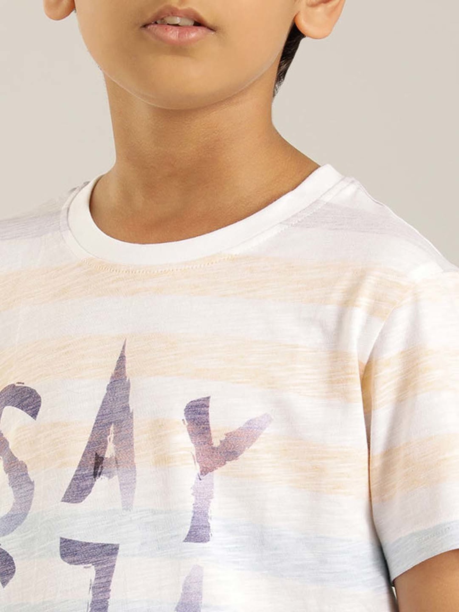 Indian Terrain Kids White & Blue Cotton Printed T-Shirt