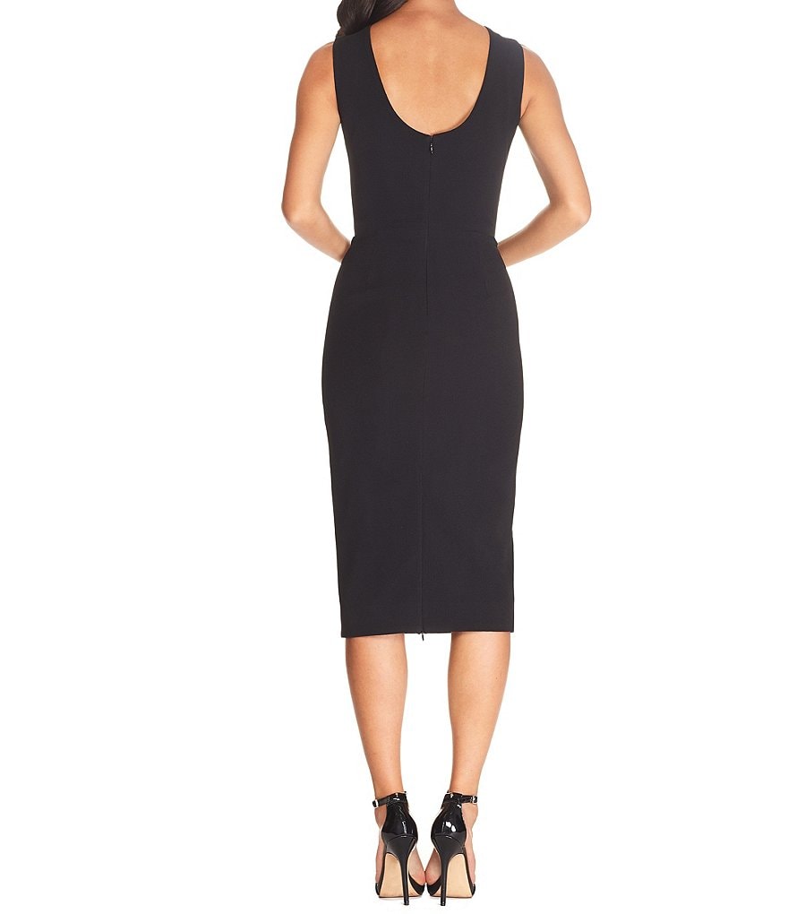 Dress the Population Simone Boat Neck Sleeveless Scoop Back Zipper Leg Sheath Midi Dress