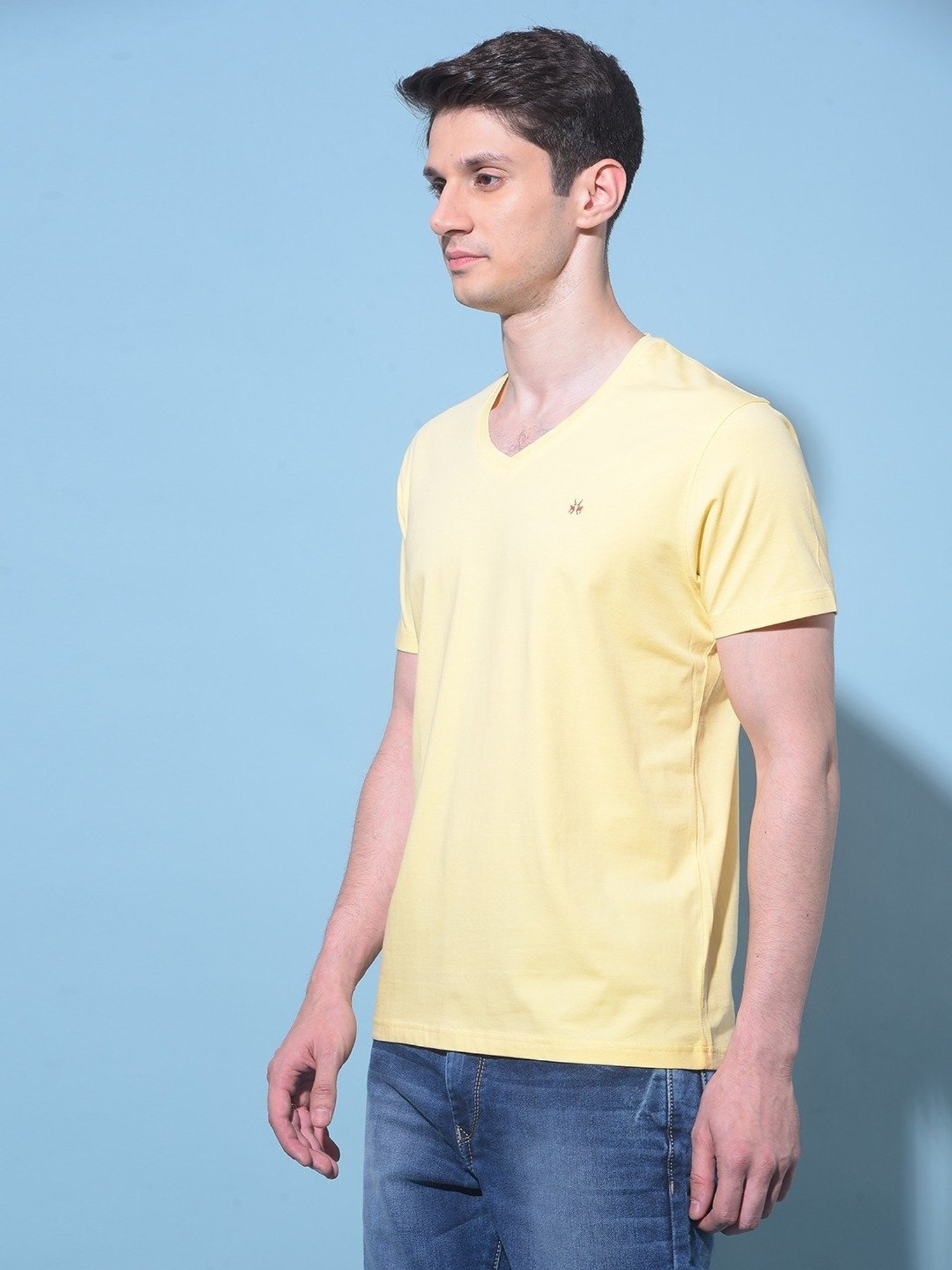 Crimsoune Club Yellow Cotton Slim Fit T-Shirt