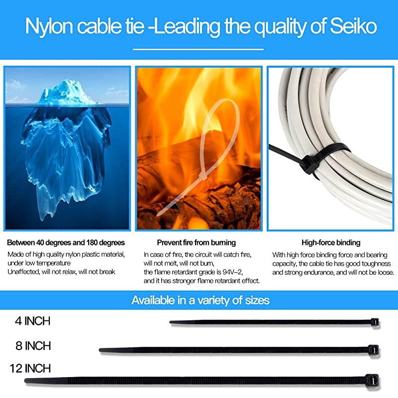 Zip Ties Nylon Self Locking Heavy Duty Wire Ties 8 inch 100 Pieces Black