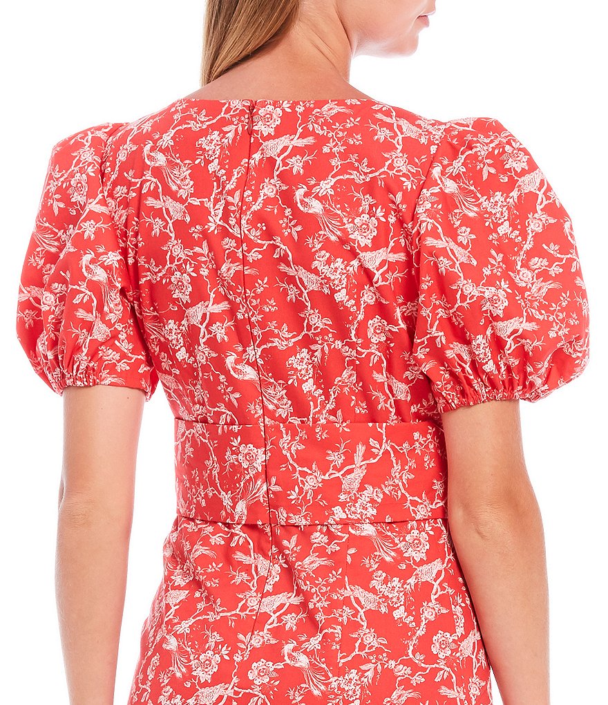 Sachin & Babi Courtney Floral Puff Sleeve Deep V-Neck Bow Front Midi Dress