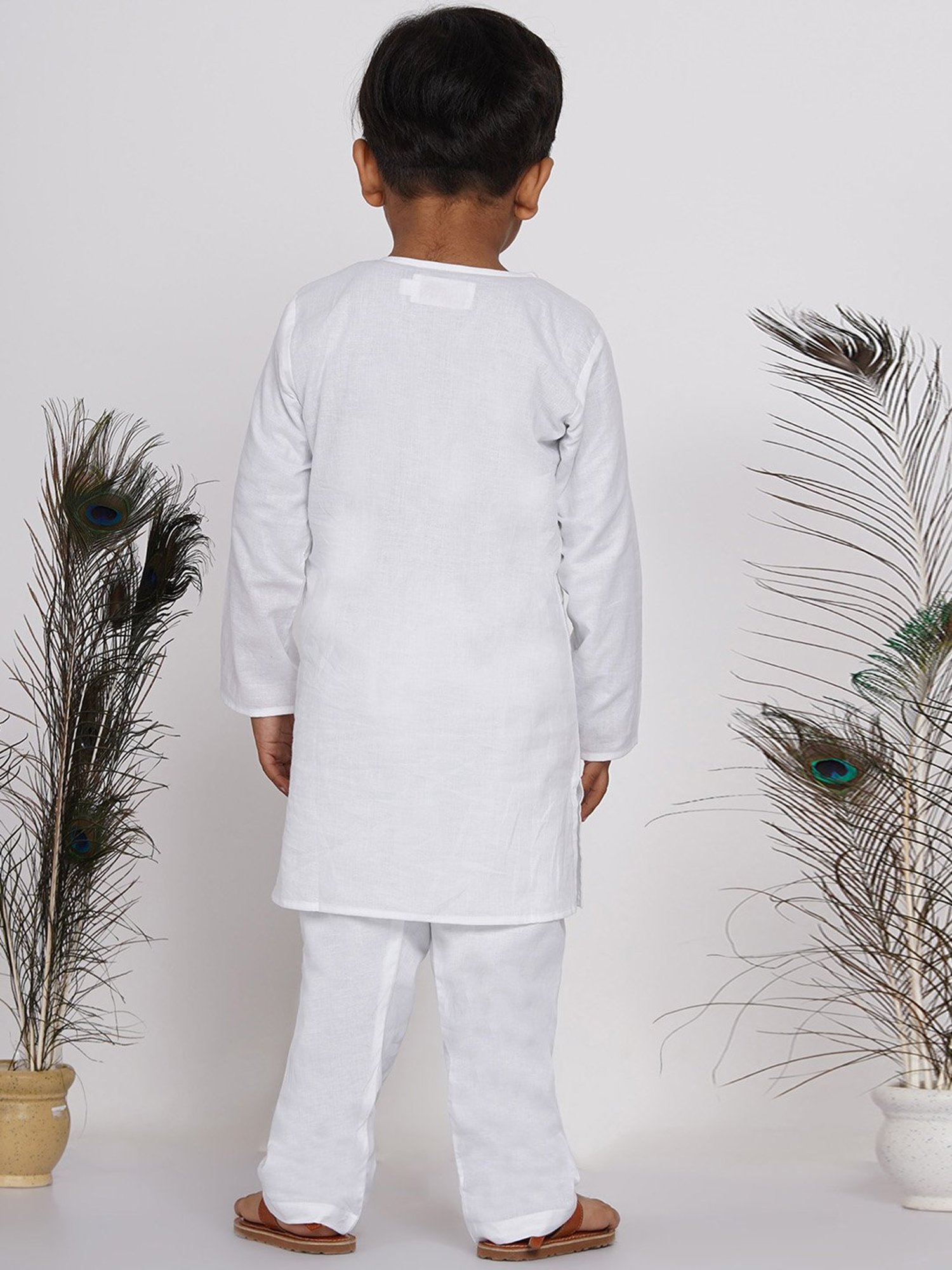 Little Bansi Kids White Solid Kurta with Pyjamas